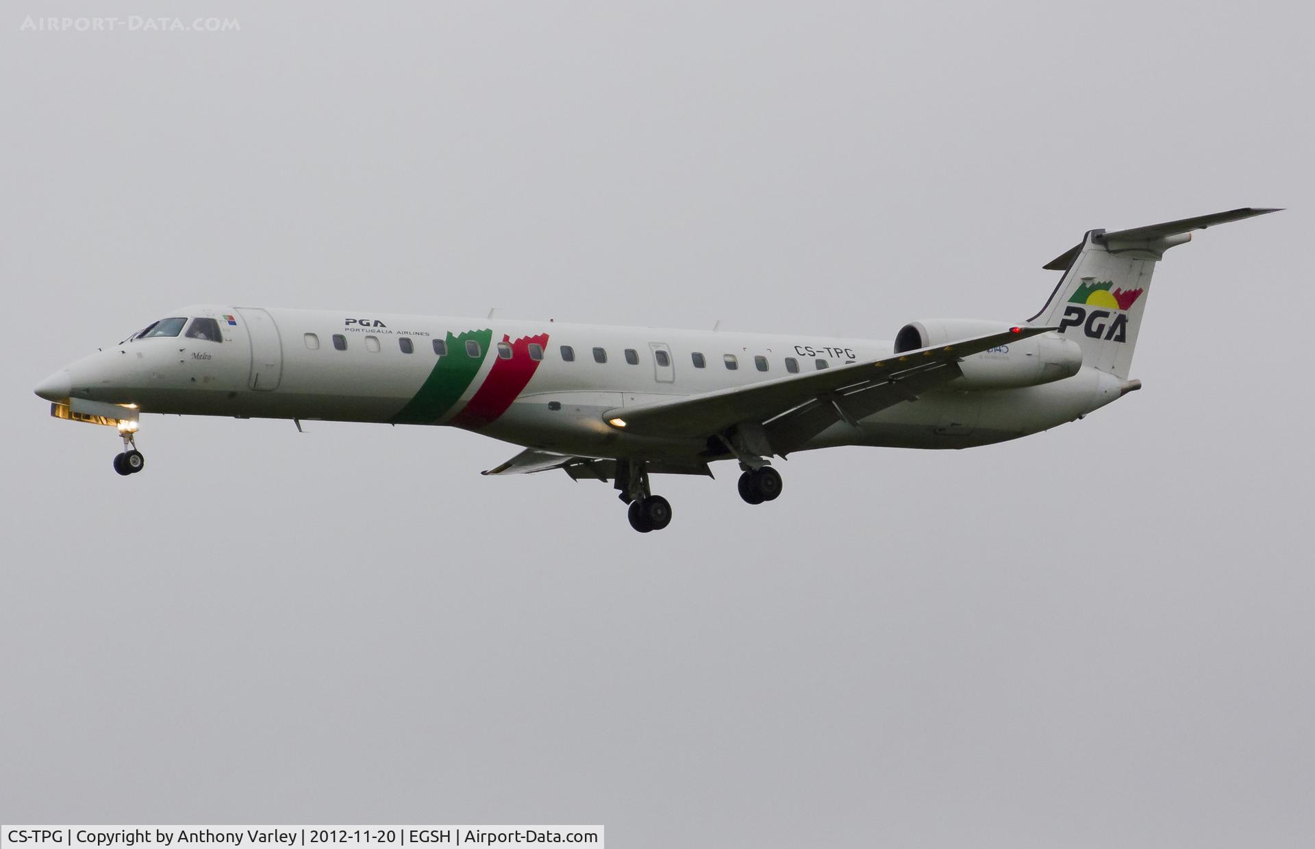 CS-TPG, 1997 Embraer EMB-145EP (ERJ-145EP) C/N 145014, Arriving at a very wet and dull EGSH for spray by Air Livery.