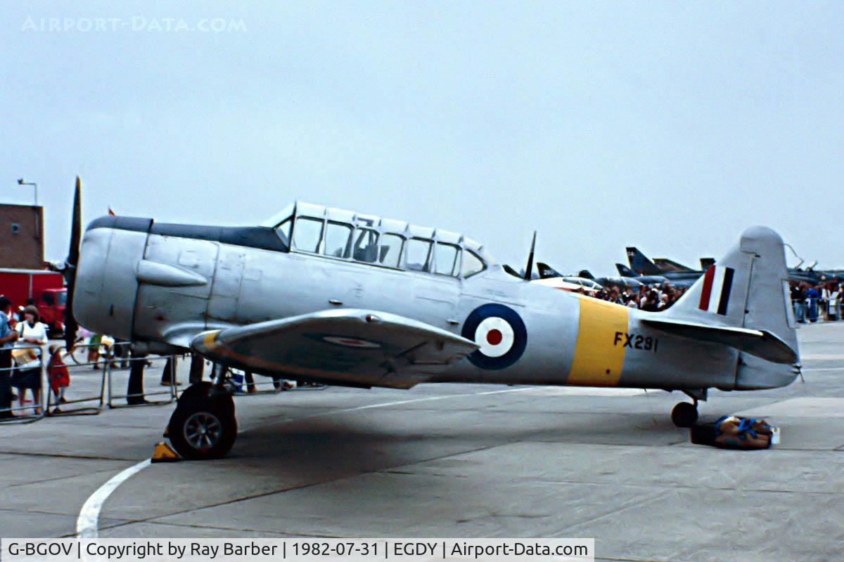 G-BGOV, 1942 North American AT-6C Harvard IIA C/N 88-12044, North American AT-6C Harvard IIa [88-12044] Yeovilton~G 31/07/1982 image taken from a slide. wears former military marks of FX291.