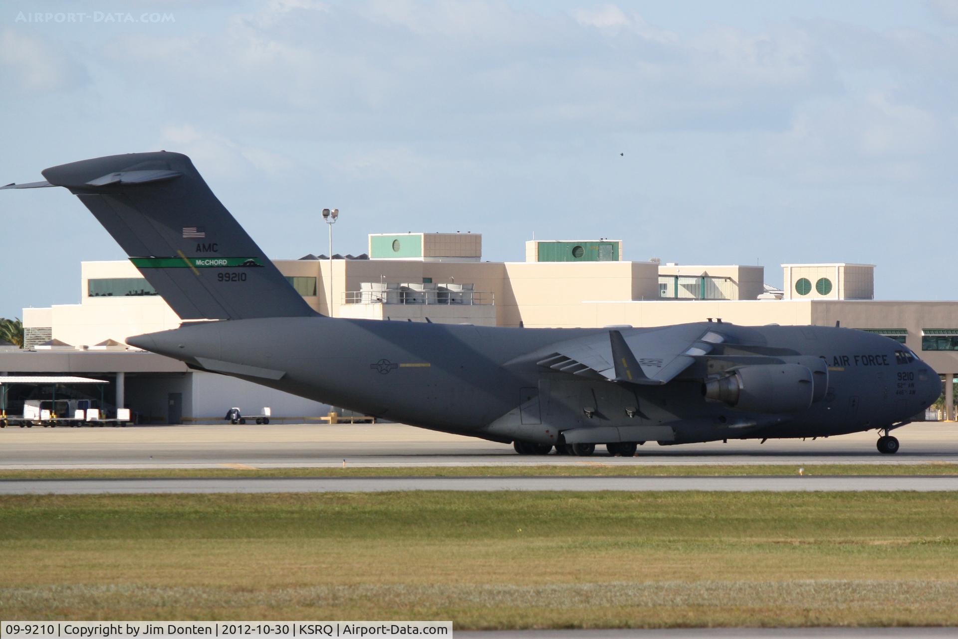 09-9210, 2009 Boeing C-17A Globemaster III C/N P-210, USAF C-17 Globemaster III (09-9210) of the 62nd Airlift Wing446th Airlift Wing from McCord Air Force Base sits on the ramp at Sarasota-Bradenton International Airport in support of a visit from VP Joe Biden