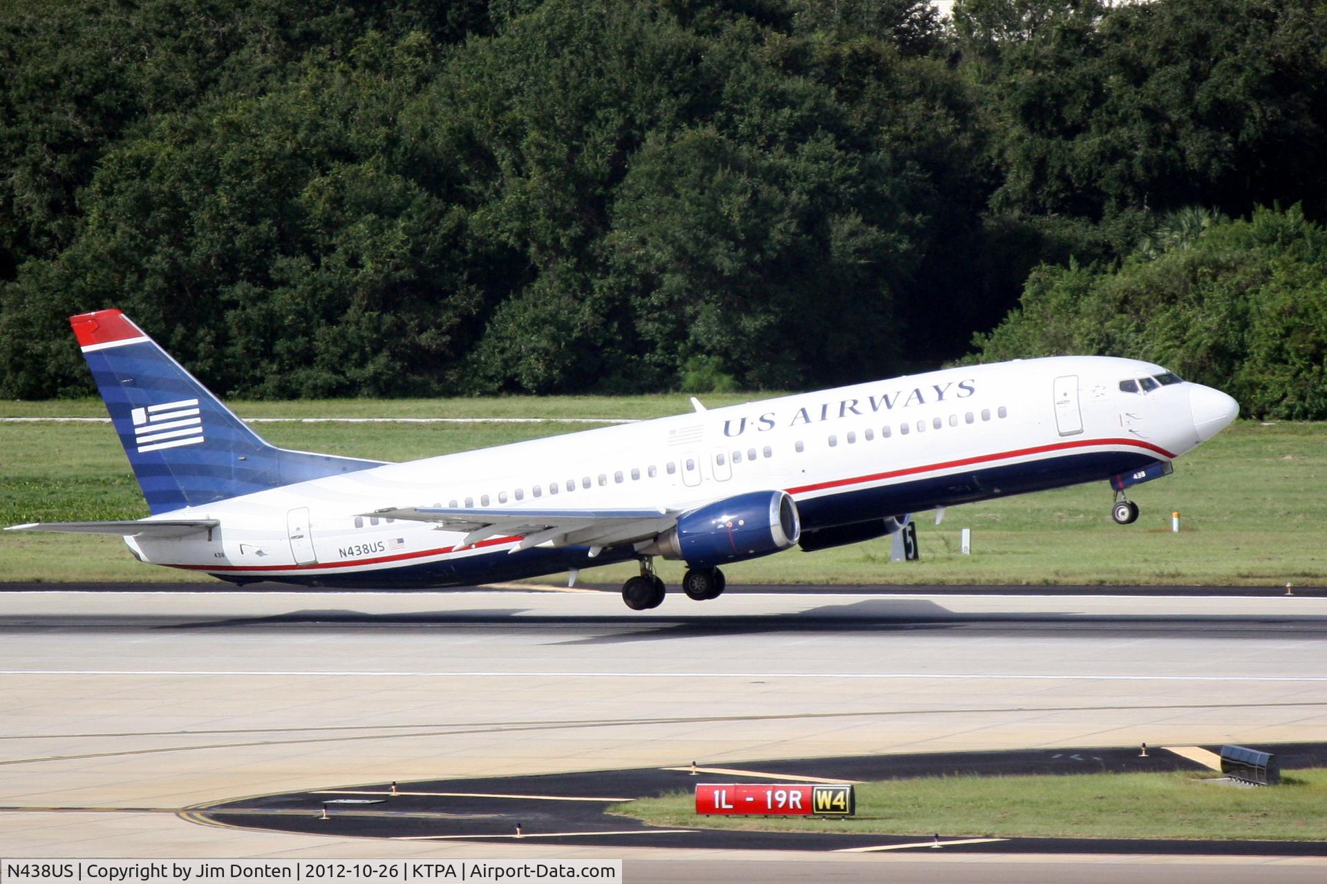 N438US, 1990 Boeing 737-4B7 C/N 24560, US Air Flight 1168 (N438US) departs Tampa International Airport enroute to Charlotte-Douglas International Airport