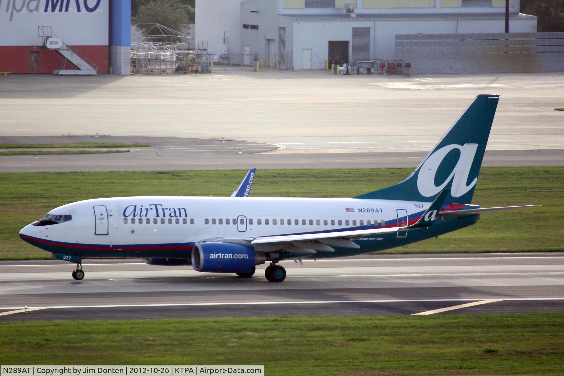 N289AT, 2006 Boeing 737-76N C/N 32673, AirTran Flight 547 (N289AT) departs Tampa International Airport enroute to Hartsfield-Jackson Atlanta International Airport