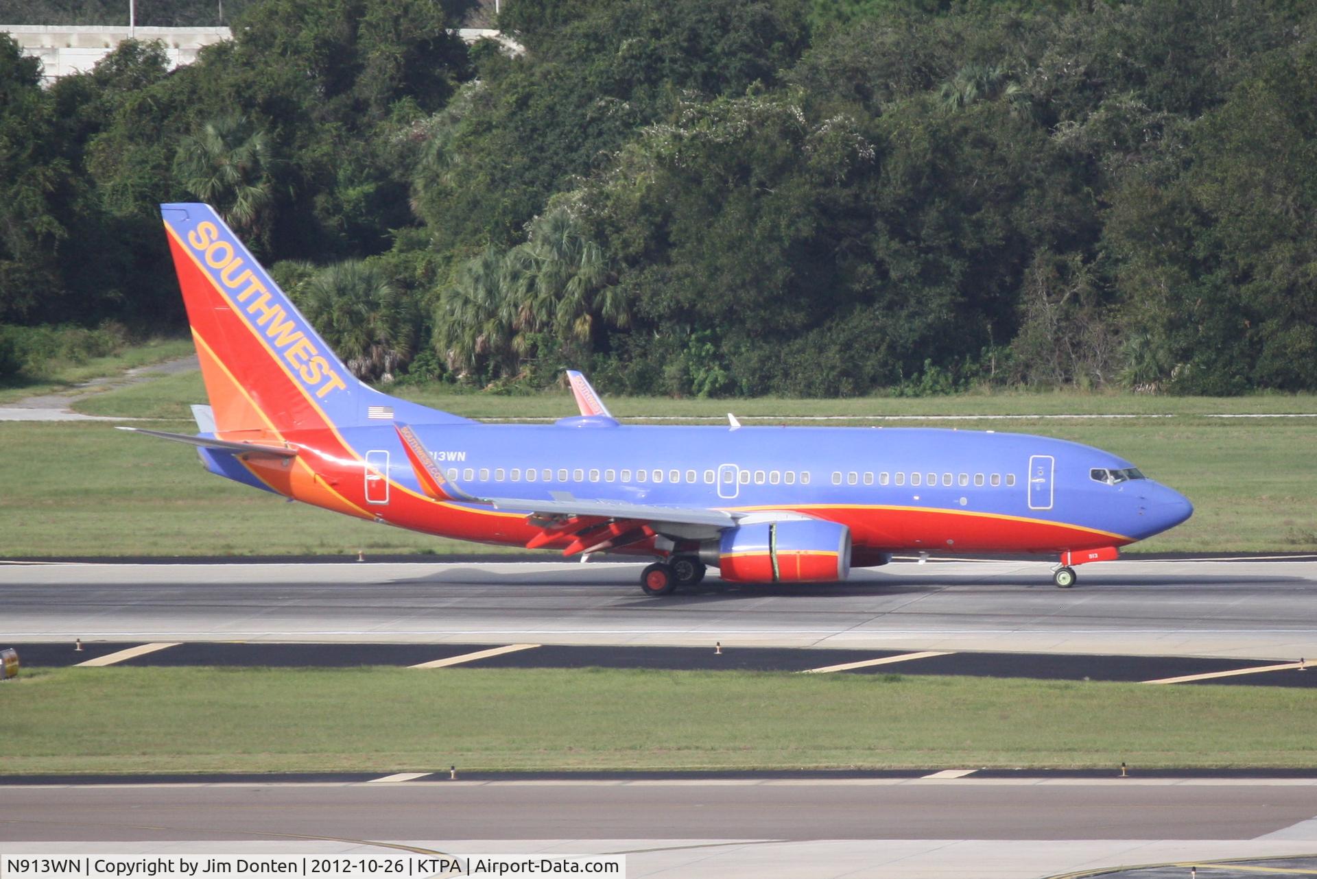 N913WN, 2008 Boeing 737-7H4 C/N 29840, Southwest Flight 368 (N913WN) arrives at Tampa International Airport following a flight from Port Columbus International Airport