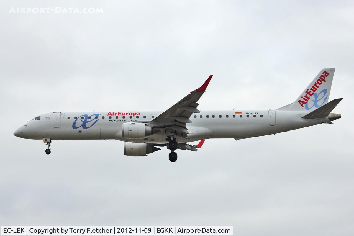 EC-LEK, 2010 Embraer 195LR (ERJ-190-200LR) C/N 19000344, Embraer E190-200, c/n: 19000344 at Gatwick
