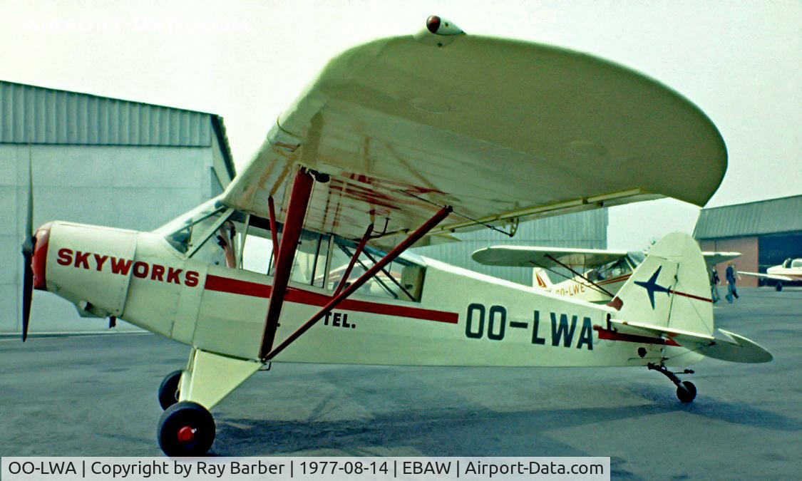 OO-LWA, 1954 Piper L-21B Super Cub (PA-18-135) C/N 18-4017, Piper PA-18-135 Super Cub [18-4017] Antwerp~OO 14/08/1977. Image taken from a slide.