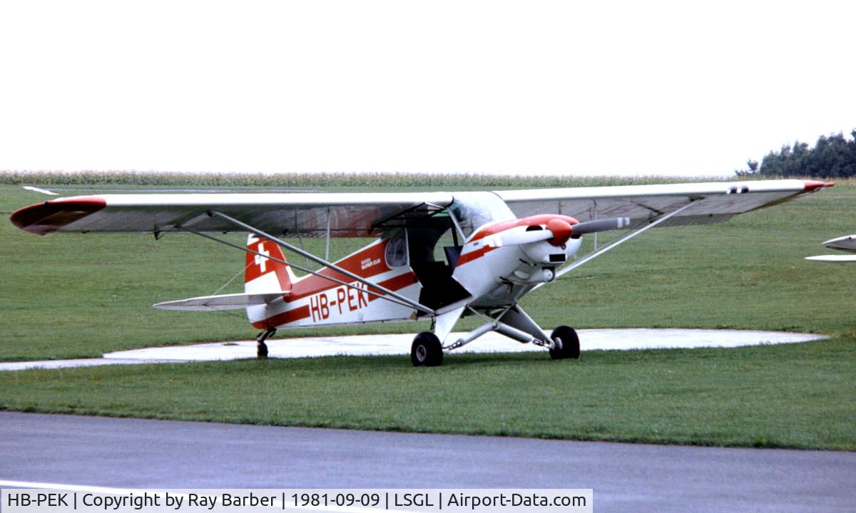 HB-PEK, 1979 Piper PA-18-150 Super Cub C/N 18-7909154, Piper PA-18-150 Super Cub [18-7909154] Lausanne~HB 09/09/1981. Image taken from a slide. This aircraft was cancelled no reason know.