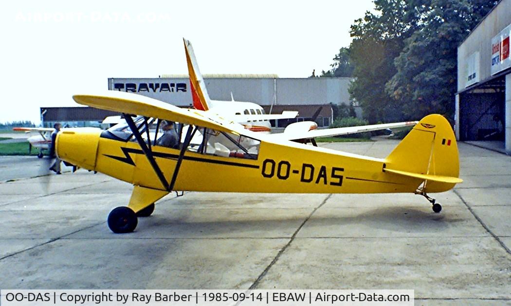 OO-DAS, 1951 Piper L-18C Super Cub (PA-18-95) C/N 18-1558, Piper PA-18-95 Super Cub [18-1558] Antwerp~OO 14/09/1985. Image taken from a slide.