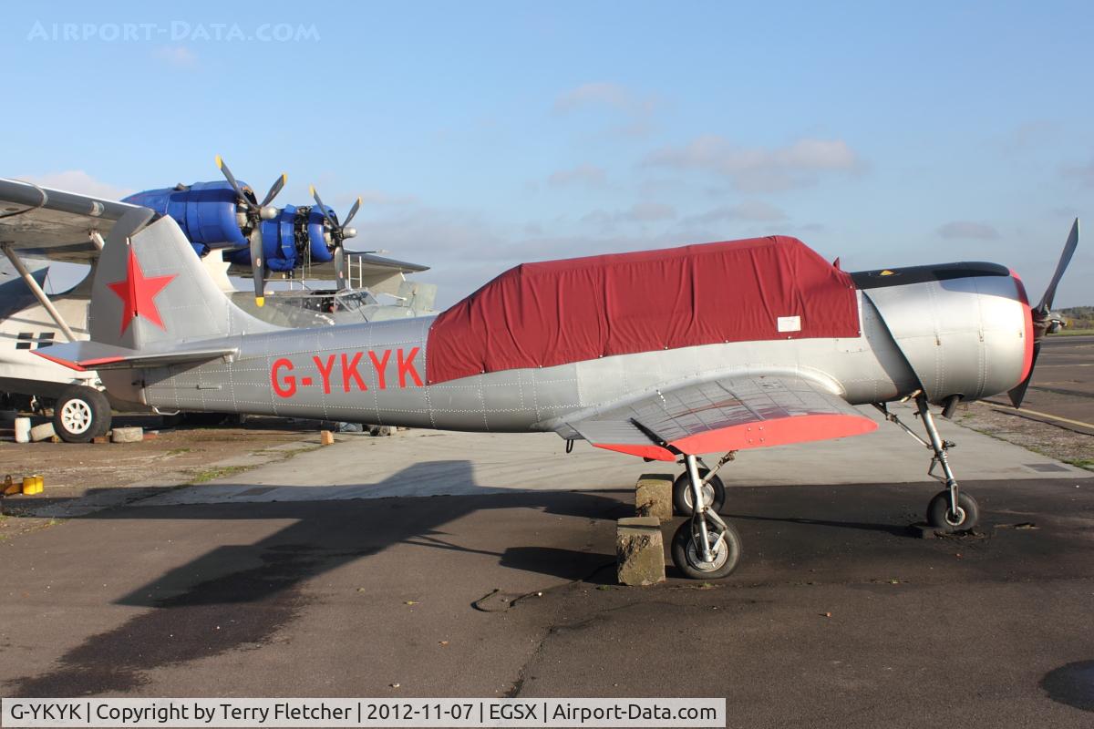 G-YKYK, 1998 Yakovlev (Aerostar) Yak-52 C/N 9812106, 1998 Aerostar YAK-52, c/n: 9812106 at North Weald