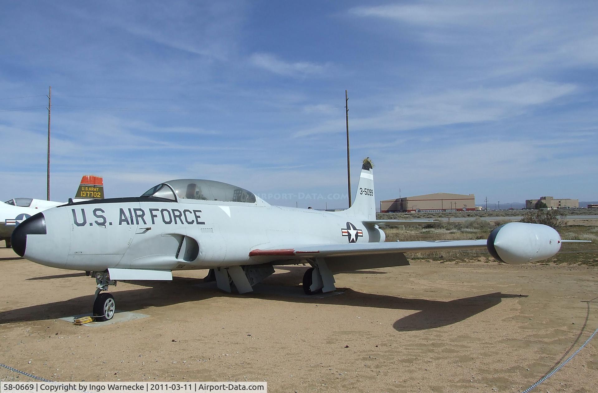 58-0669, 1958 Lockheed T-33A Shooting Star C/N 580-1718, Lockheed T-33A at the Air Force Flight Test Center Museum, Edwards AFB CA