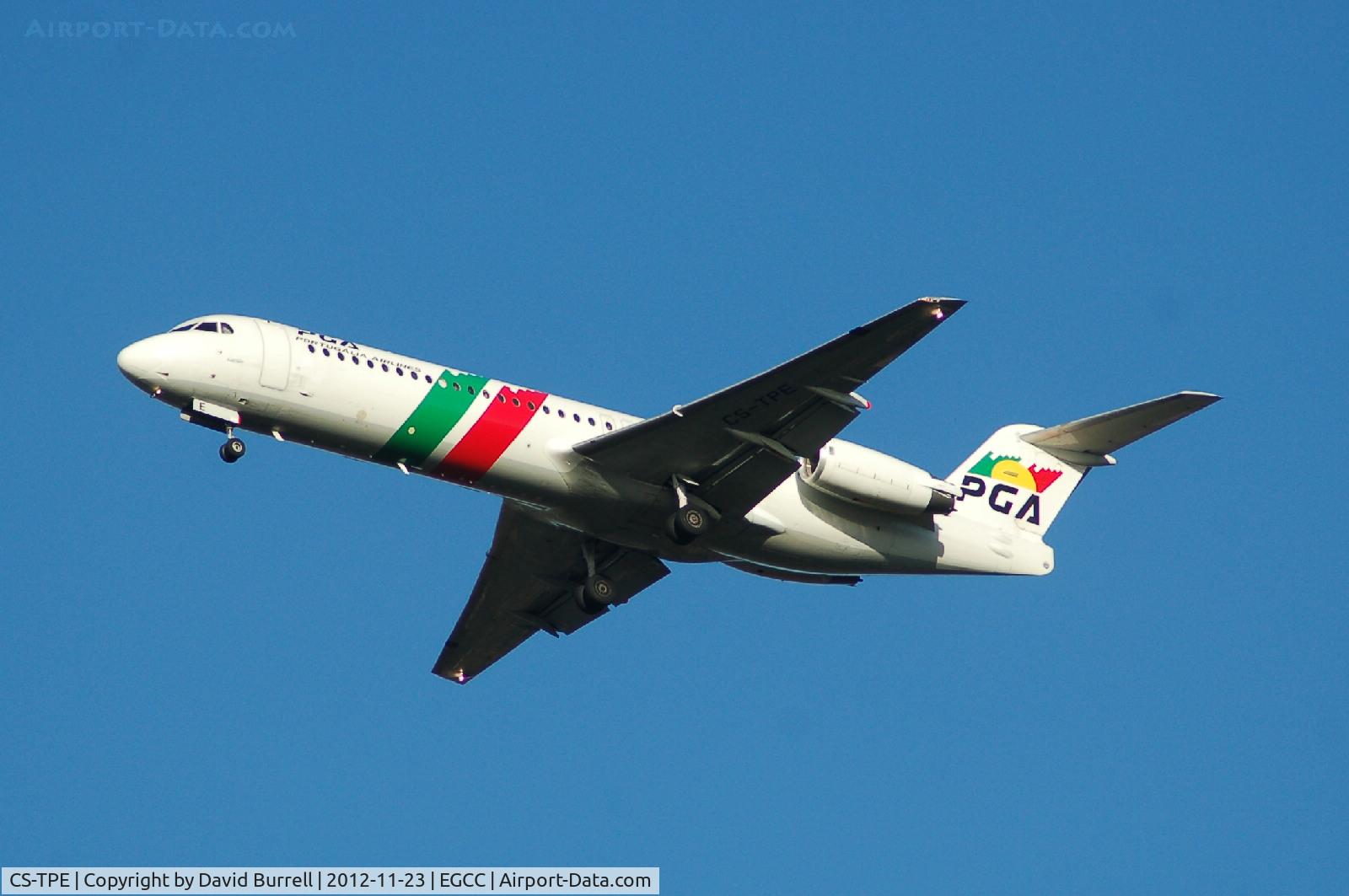 CS-TPE, 1991 Fokker 100 (F-28-0100) C/N 11342, CS-TPE Portugalia Airlines Fokker 100 on approach to Manchester Airport.