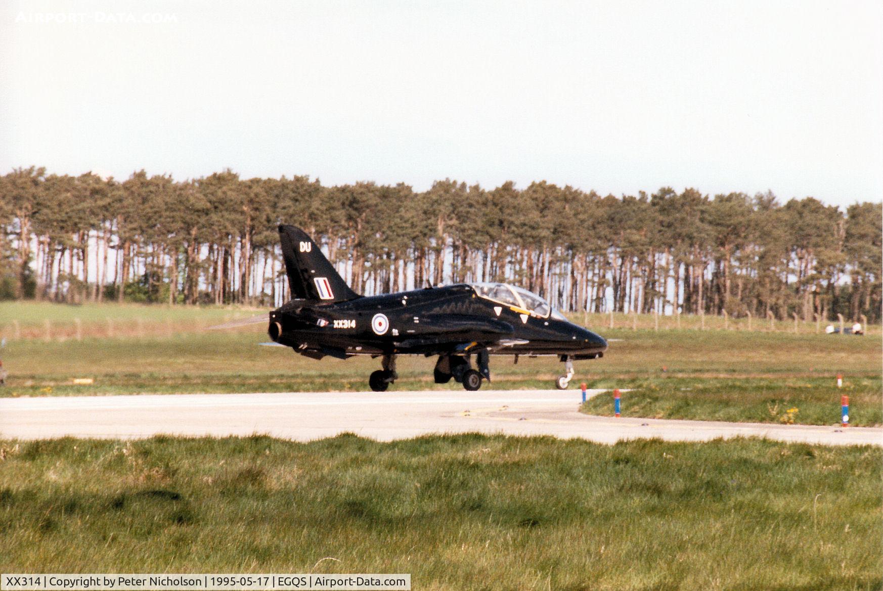 XX314, 1980 Hawker Siddeley Hawk T.1A C/N 150/312139, Hawk T.1A of 208 [Reserve] Squadron at RAF Valley preparing to take-off from Runway 05 at RAF Lossiemouth in the Summer of 1995.