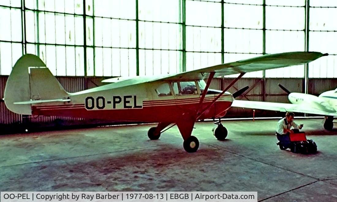 OO-PEL, 1956 Piper PA-22-150 C/N 22-4212, Piper PA-22-150 Tri-Pacer [22-4212] Grimbergen~OO 13/08/1977. Image taken from a slide.
