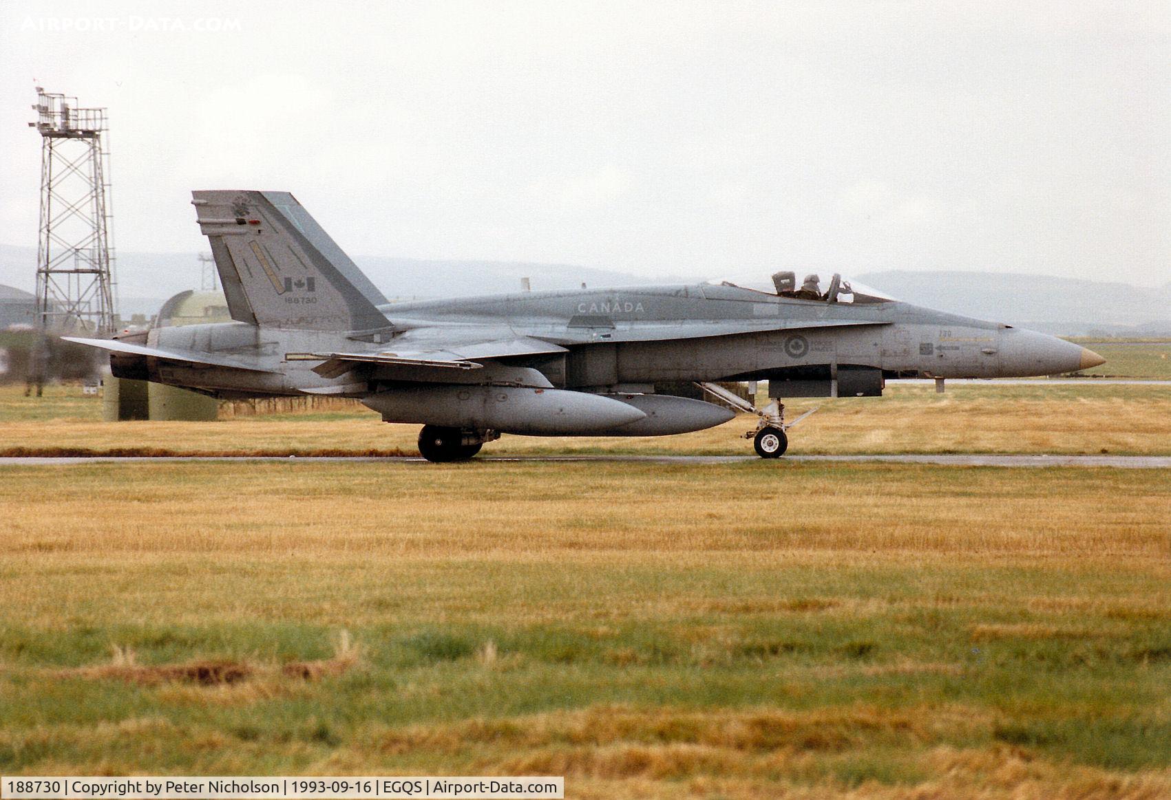 188730, McDonnell Douglas CF-188A Hornet C/N 0232/A184, CF-188A Hornet of 433 Squadron Canadian Armed Forces preparing to depart on an Exercise Solid Stance mission from RAF Lossiemouth in September 1993.