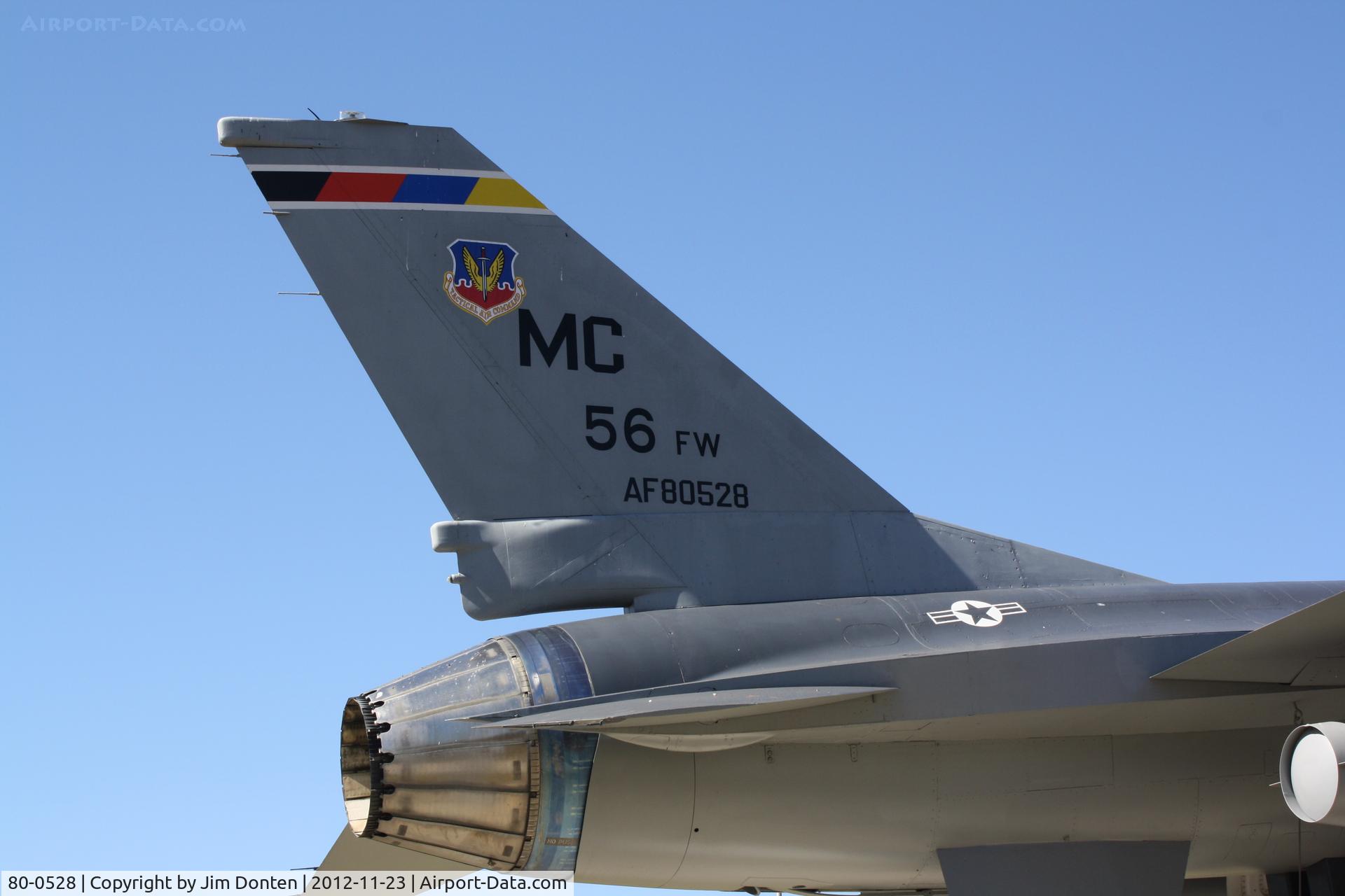 80-0528, General Dynamics F-16A Fighting Falcon C/N 61-249, An F-16 Fighting Falcon (80-0528) of the 56th Tactical Fighter Wing from MacDill Air Force Base sits on display at Freedom Lake Park