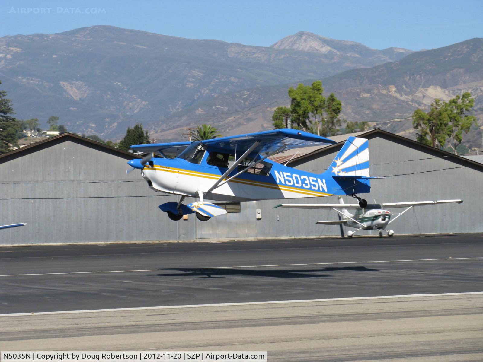 N5035N, 1978 Bellanca 8KCAB Decathlon C/N 470-79, 1978 Bellanca 8KCAB DECATHLON, Lycoming AEIO-320 150 Hp, Landing Rwy 22. Hines Peak the 6,704' promontory in far background.