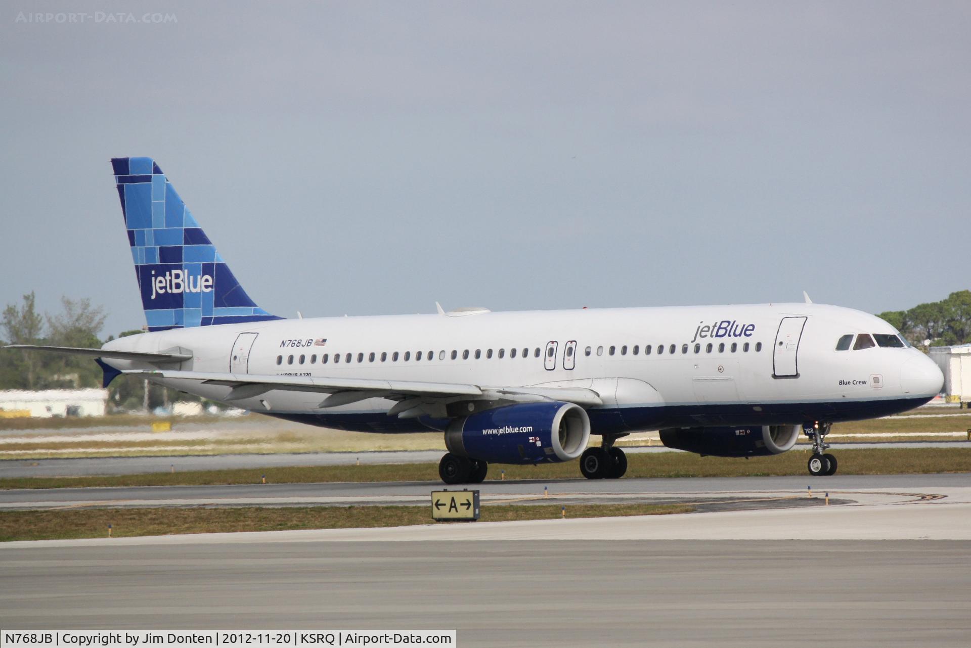 N768JB, 2008 Airbus A320-232 C/N 3760, JetBlue Airbus A320 (N768JB) taxis for departure at Sarasota-Bradenton International Airport
