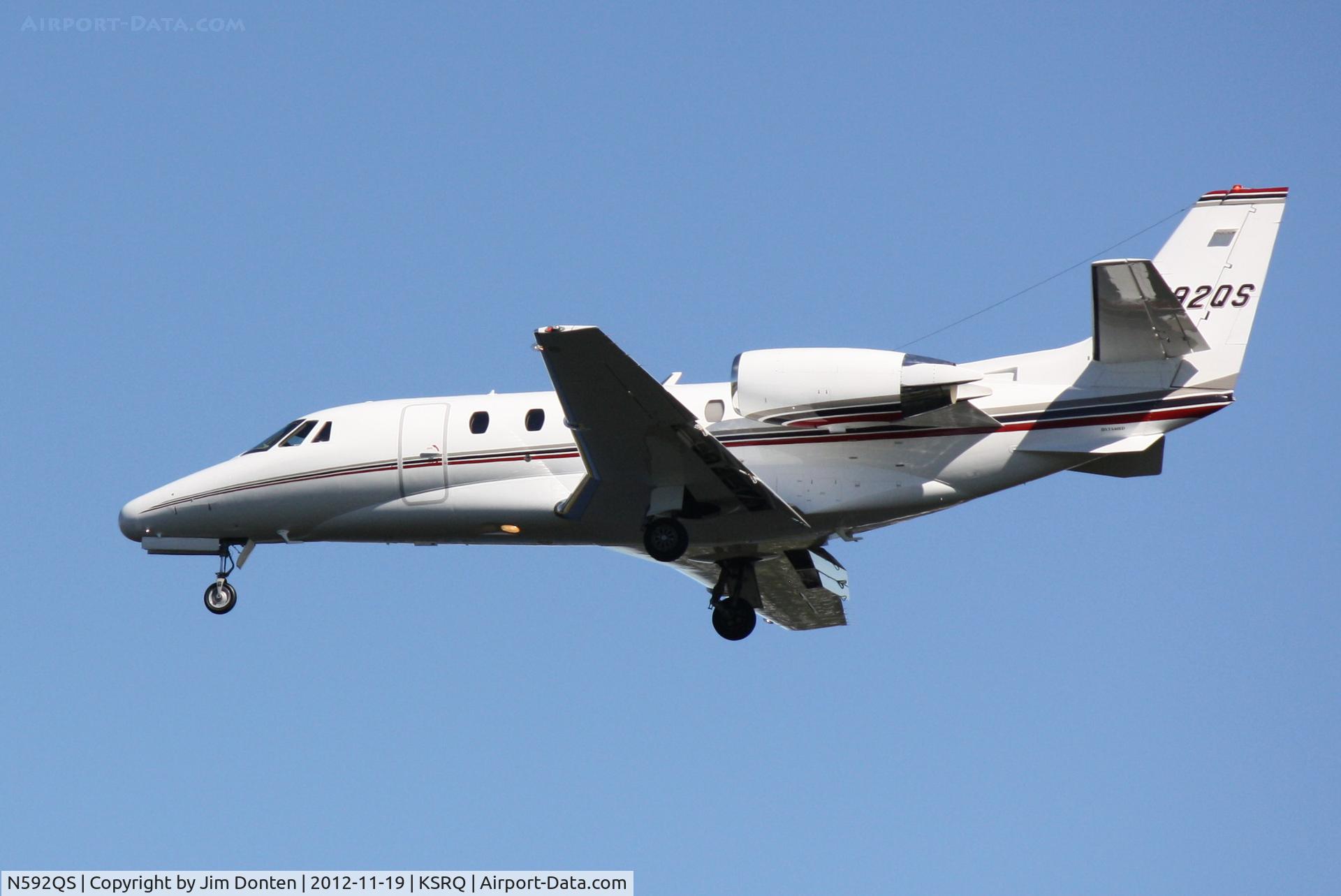 N592QS, 2007 Cessna 560XL Citation XLS C/N 560-5706, Cessna Citation Excel (N592QS) on approach to Sarasota-Bradenton International Airport following a flight from Fulton County Airport