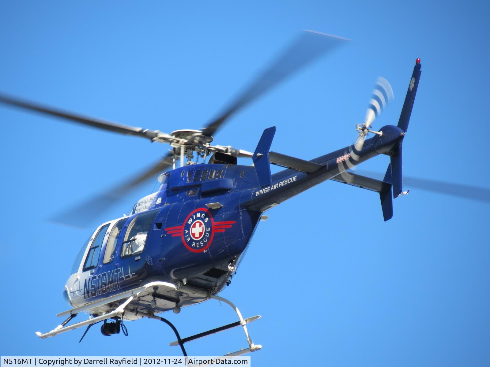 N516MT, 2007 Bell 407 C/N 53762, I took this photo today of Wings Air Rescue bringing a patient from Wytheville Va to Carilion Roanoke.