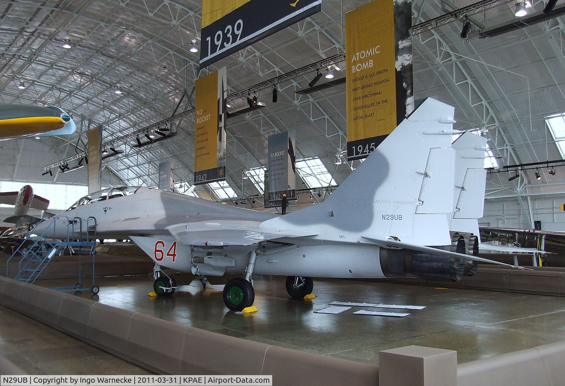 N29UB, 1989 Mikoyan-Gurevich MiG-29UB C/N 50903014896, Mikoyan i Gurevich MiG-29UB FULCRUM at the Flying Heritage Collection, Everett WA