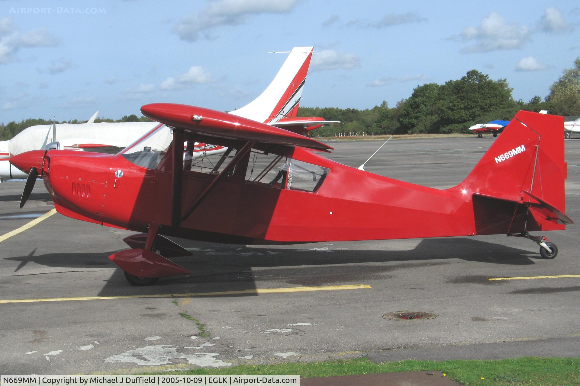 N669MM, 1999 American Champion 8KCAB Decathlon C/N 825-99, N669MM visiting Blackbushe on 9th October 2005; since re-registered G-OCOK