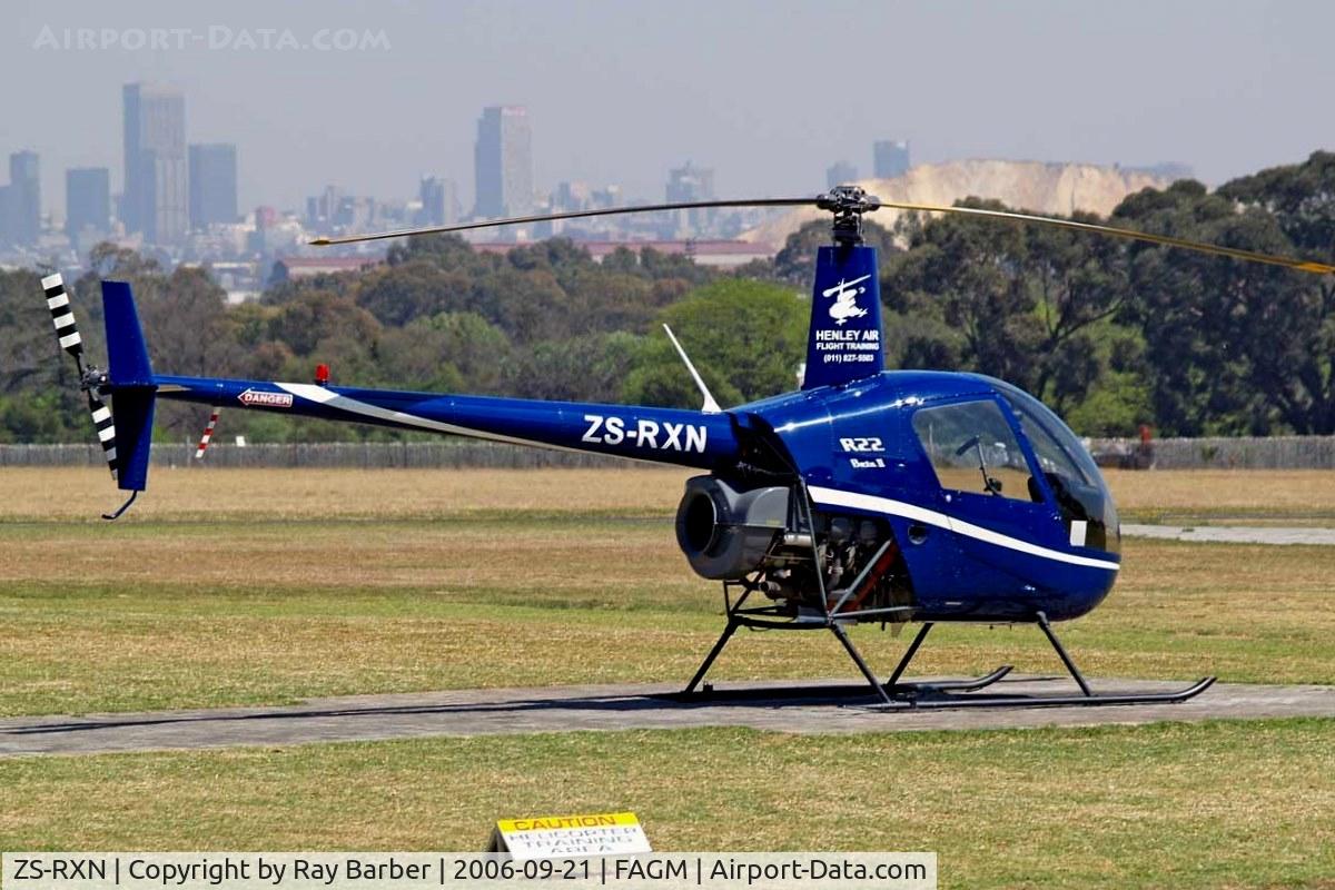 ZS-RXN, 2005 Robinson R22 Beta BII C/N 3822, Robinson R-22 Beta II [3822] Rand~ZS 21/09/2006. Since reported wrecked.