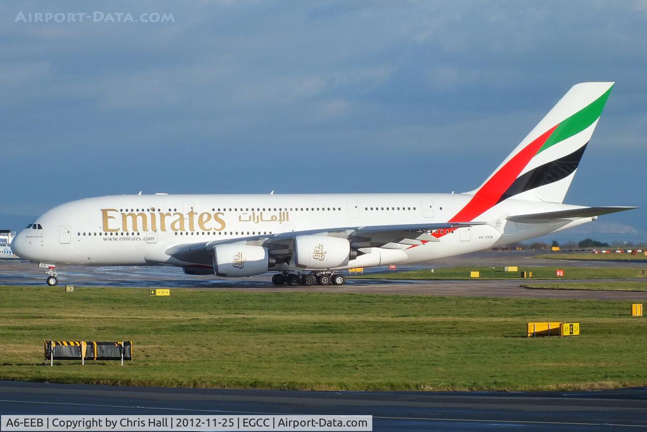 A6-EEB, 2012 Airbus A380-861 C/N 109, making its first visit to Manchester (EGCC)