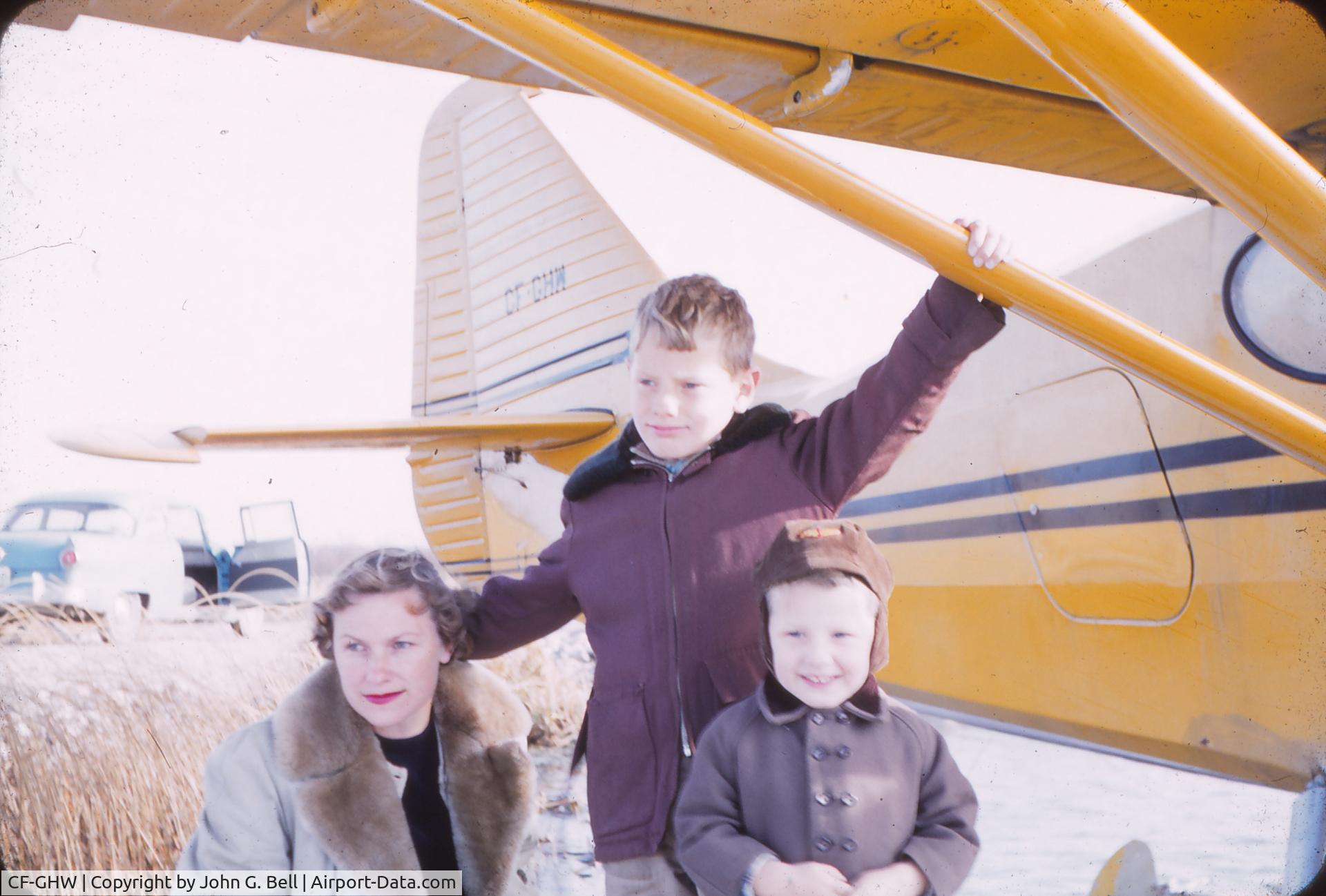 CF-GHW, 1948 Stinson 108-3 Voyager C/N 108-4799, CF-GHW under Ontario Air Service colours at Lillebelle Lake, Cochrane, Ontario. November 1956. Wish I had a pic of the whole plane but this is all there is.