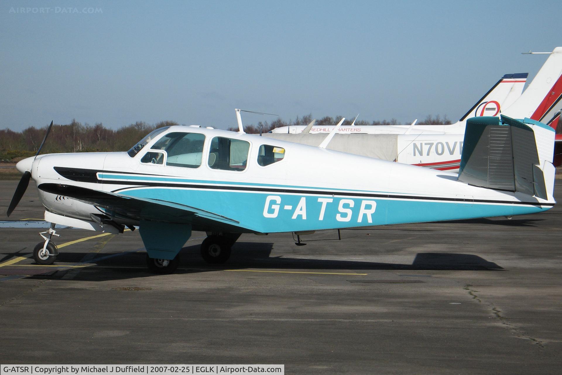 G-ATSR, 1959 Beech M35 Bonanza C/N D-6236, V-Tail Bonanza visiting Blackbushe on 25th February 2006
