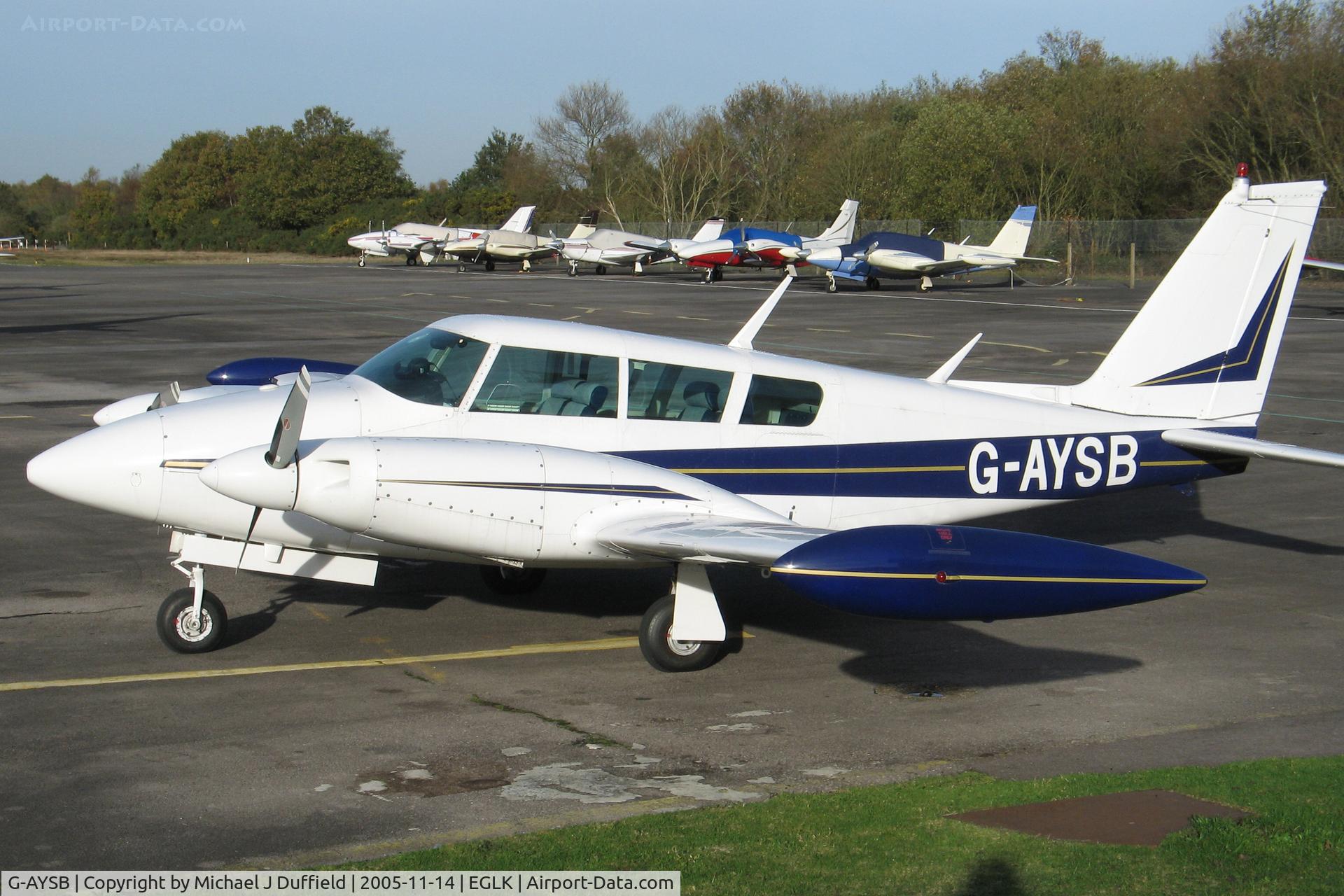 G-AYSB, 1969 Piper PA-30-160 B Twin Comanche C/N 30-1916, Beautiful Twin Comanche parked on the main ramp at Blackbushe on 14th November 2005