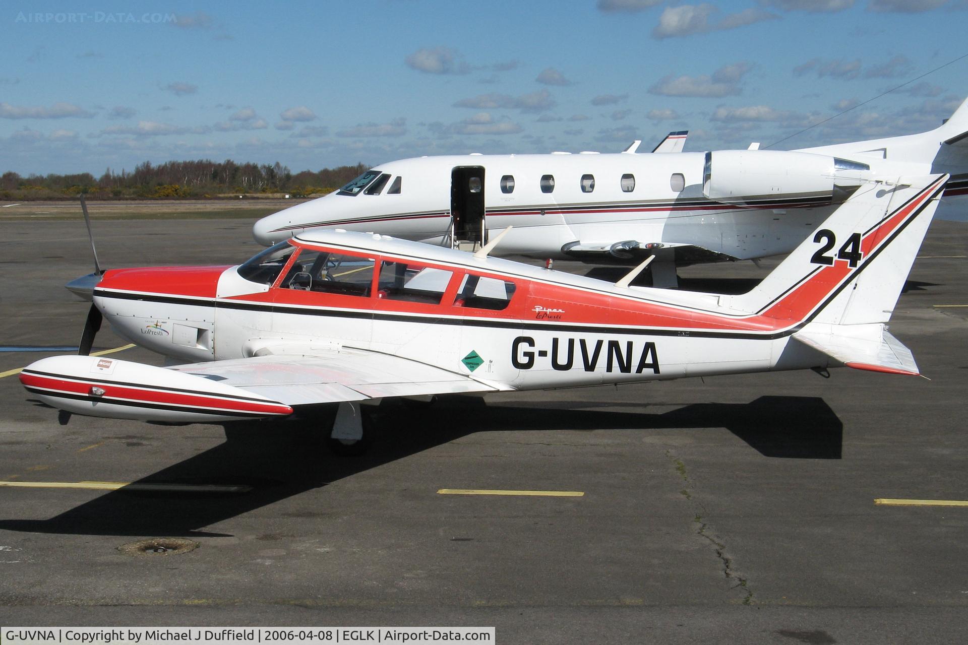G-UVNA, 1965 Piper PA-24-260 Comanche C/N 24-4306, Comanche visiting Blackbushe on 8th April 2006 complete with racing number.