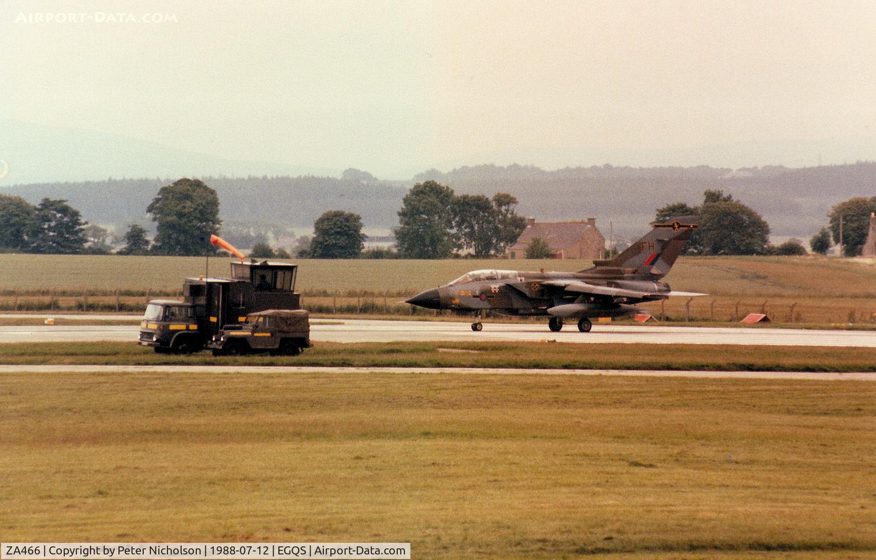 ZA466, 1984 Panavia Tornado GR.1 C/N 281/BS096/3132, Tornado GR.1 of 16 Squadron at RAF Laarbruch preparing for take-off on Runway 05 at RAF Lossiemouth in the Summer of 1988.