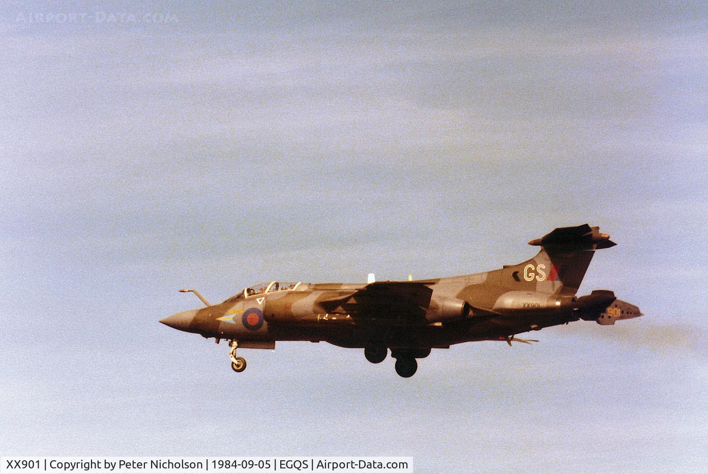 XX901, 1977 Hawker Siddeley Buccaneer S.2B C/N B3-06-75, Buccaneer S.2B of 208 Squadron on final approach to Runway 23 at RAF Lossiemouth in the Summer of 1984.