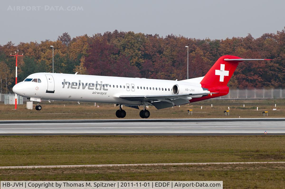 HB-JVH, 1990 Fokker 100 (F-28-0100) C/N 11324, Helvetic Airways HB-JVH in current c/s arriving Rwy25R at FRA
