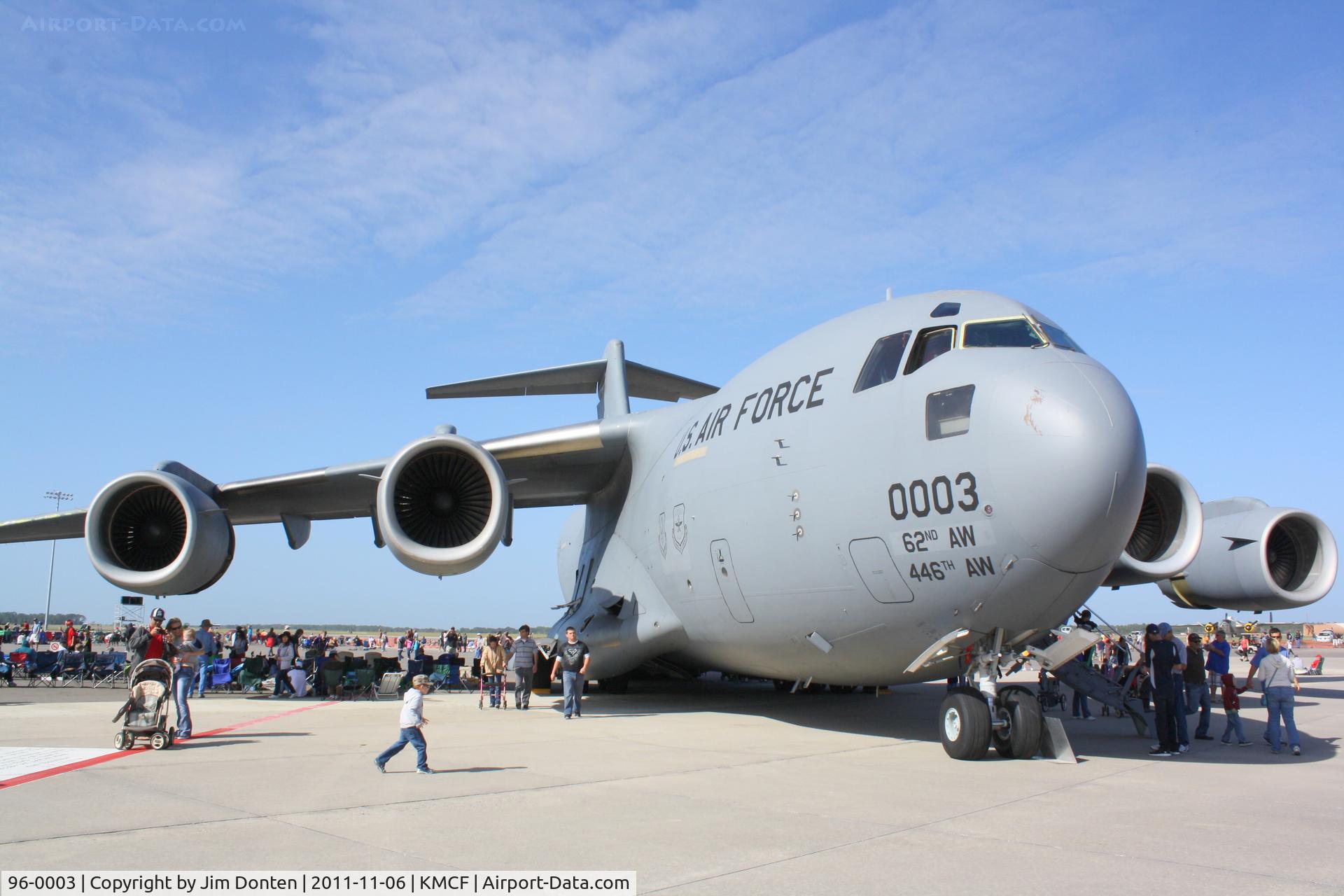 96-0003, 1996 McDonnell Douglas C-17A Globemaster III C/N P-35, C-17 Globemaster III (96-0003) from 62nd/446th Airlift Wing at McChord Air Force Base on display at MacDill Air Fest