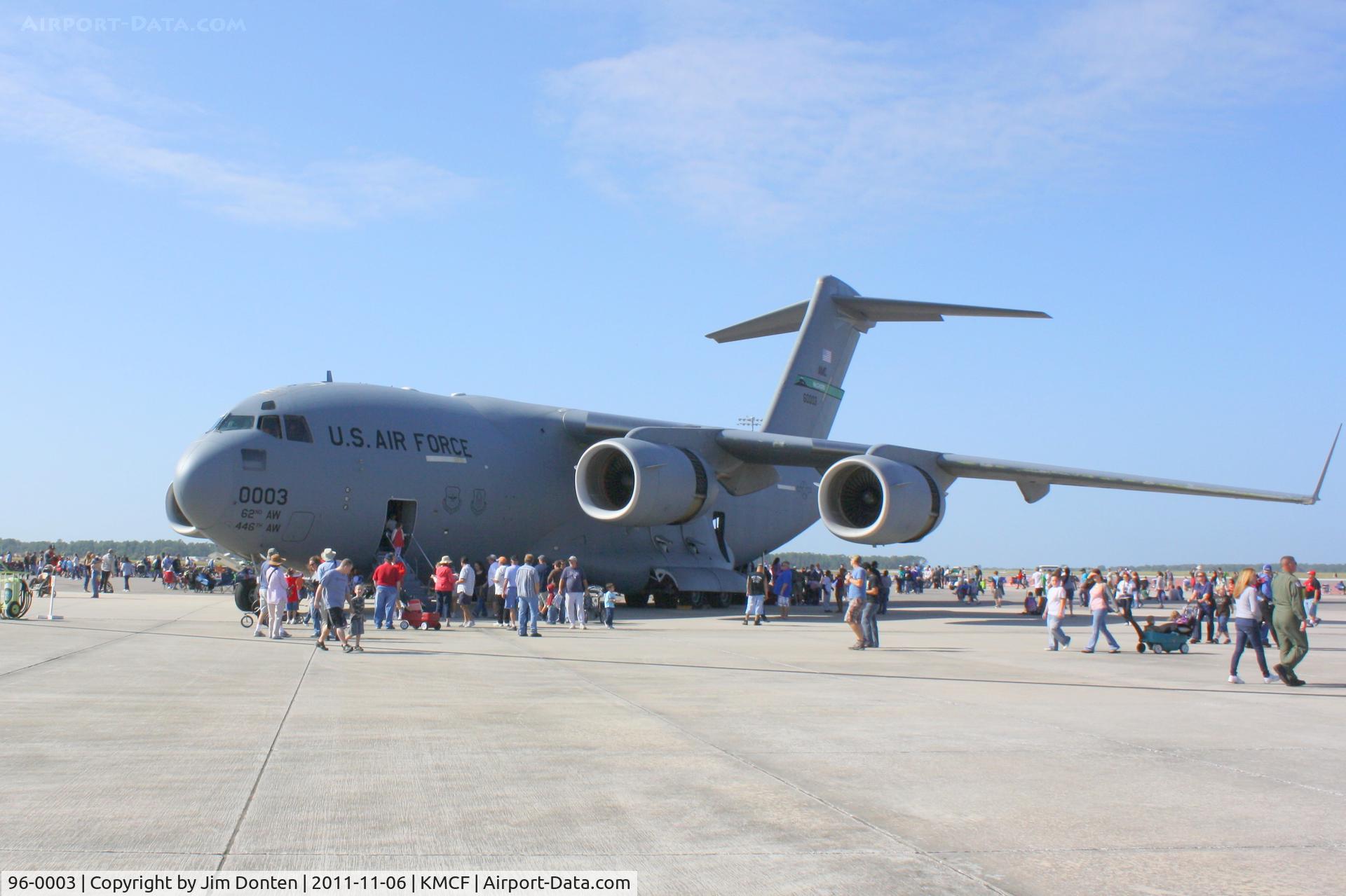 96-0003, 1996 McDonnell Douglas C-17A Globemaster III C/N P-35, C-17 Globemaster III (96-0003) from 62nd/446th Airlift Wing at McChord Air Force Base on display at MacDill Air Fest