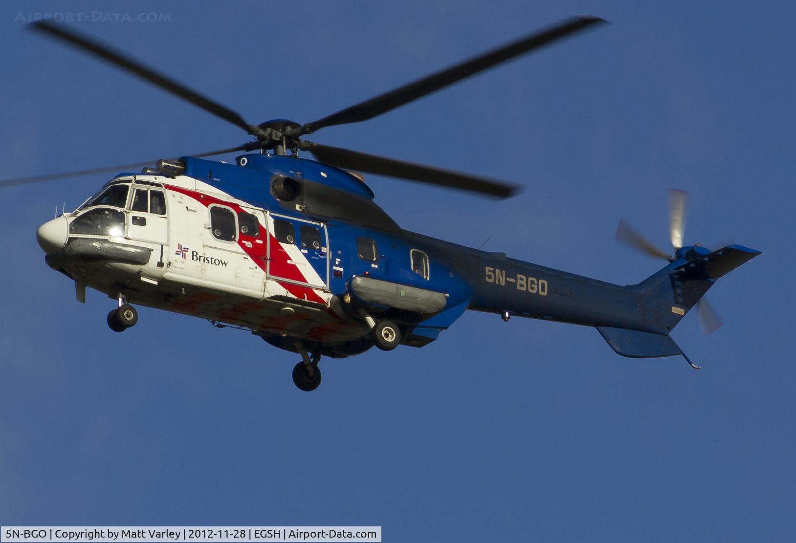 5N-BGO, 1984 Aérospatiale AS-332L Super Puma C/N 2092, Departing EGSH after a fuel stop on route to aberdeen