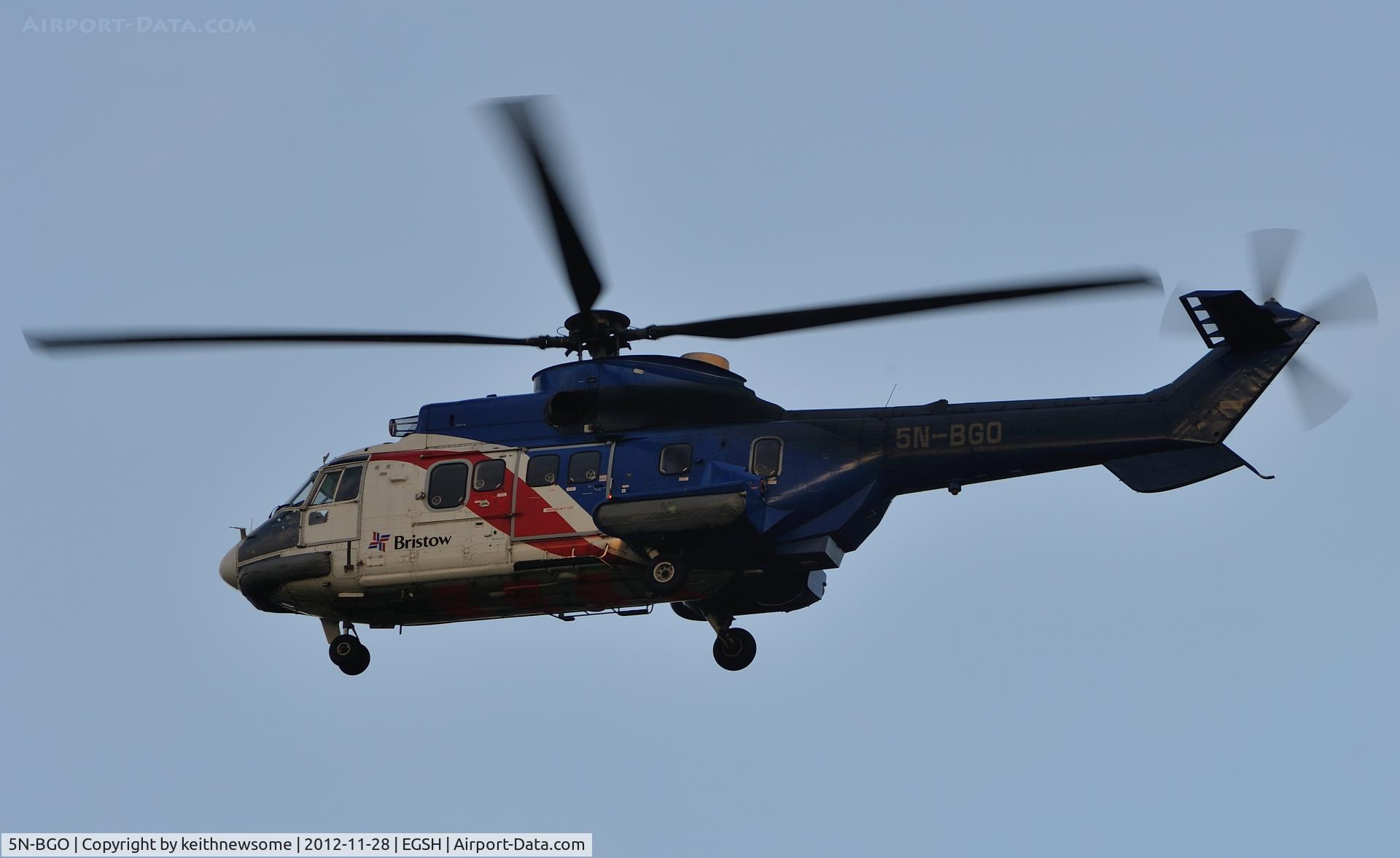 5N-BGO, 1984 Aérospatiale AS-332L Super Puma C/N 2092, Landing for fuel en route Aberdeen.