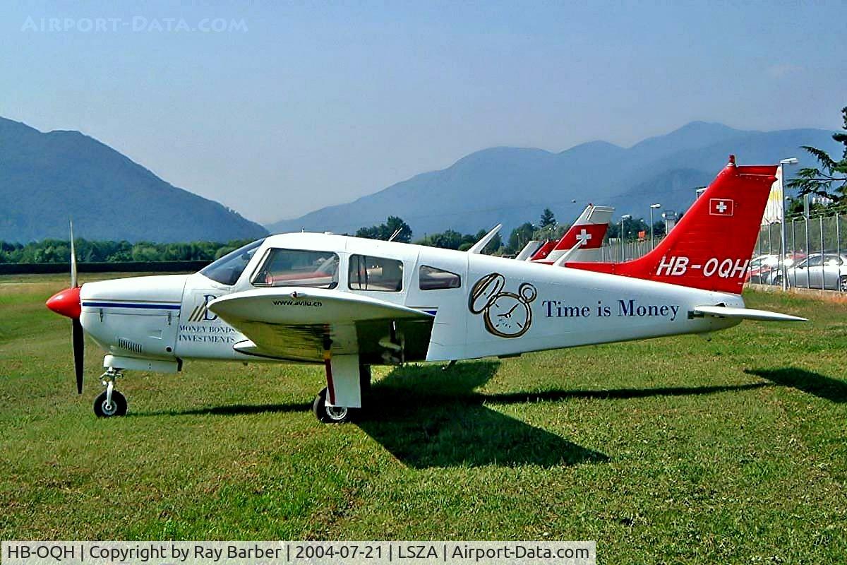 HB-OQH, 1974 Piper PA-28R-200 Cherokee Arrow II C/N 28R-7435230, Piper PA-28R-200 Cherokee Arrow II [28R-7435230] Lugano~HB 21/07/2004. This was written off on approach to Florence-Peterola Italy and currently stored derelict on the airfield.
