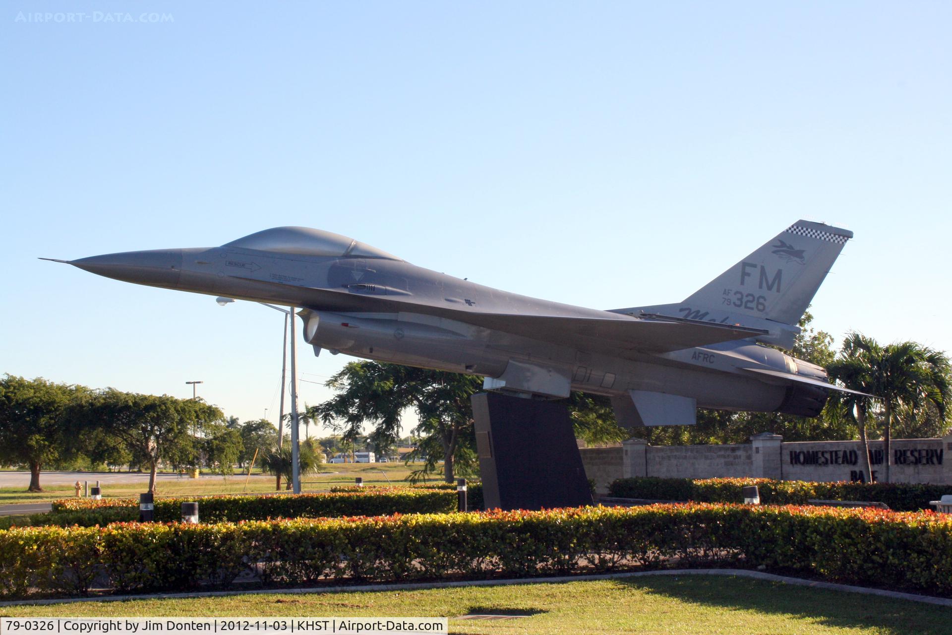 79-0326, 1979 General Dynamics F-16A Fighting Falcon C/N 61-111, F-16 Fighting Falcon from the 482nd Fighter Wing at Homestead Air Reserve Base (79-326) sits on display outside Homestead Air Reserve Base