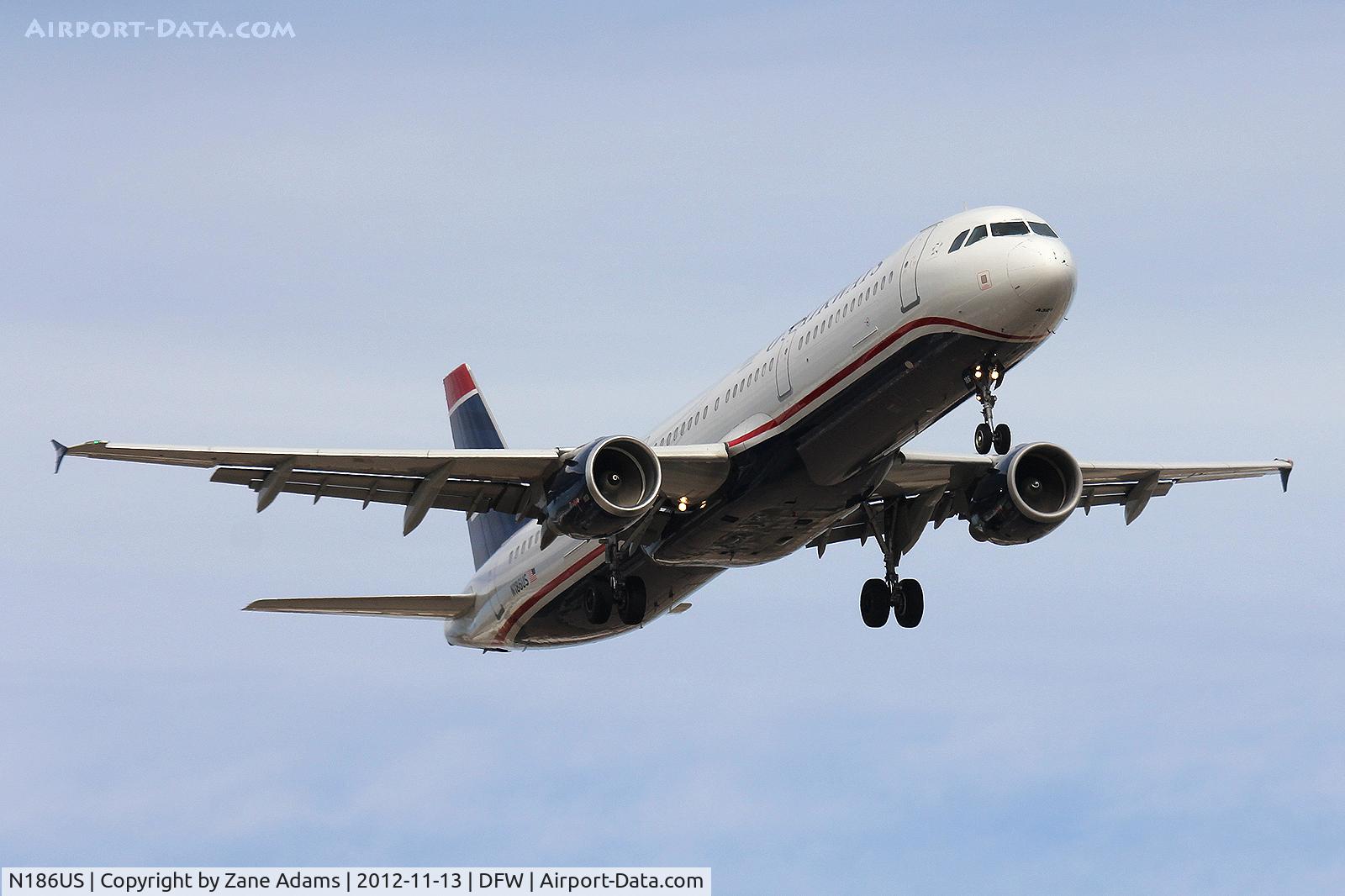 N186US, 2002 Airbus A321-211 C/N 1701, US Airways landing at DFW Airport