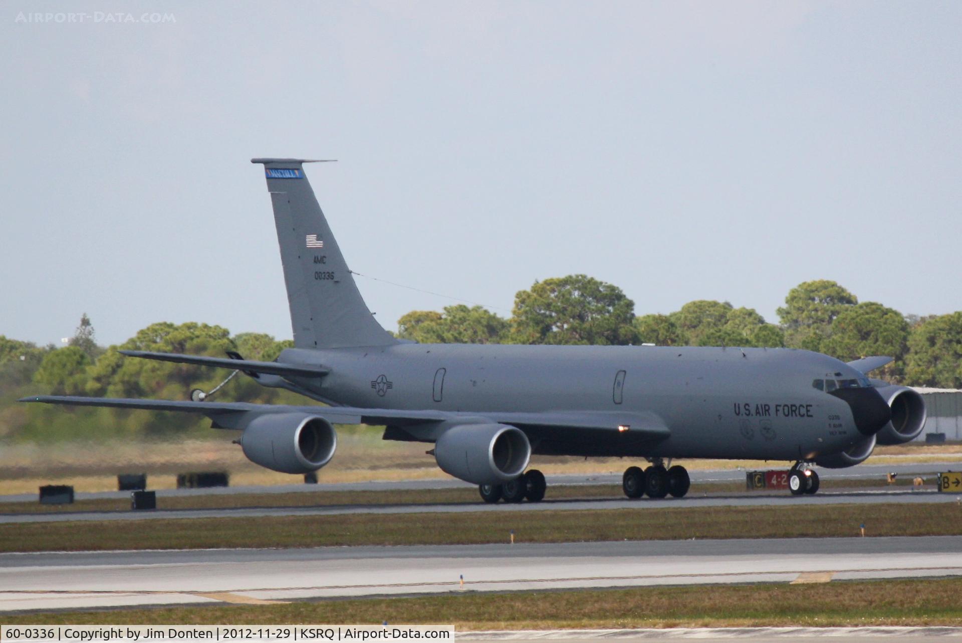 60-0336, 1960 Boeing KC-135R Stratotanker C/N 18111, A KC-135 Stratotanker (60-0336) from 6th Air Mobility Wing-927th Air Refueling Wing at MacDill Air Force Base performs touch and go manuevers at Sarasota-Bradenton International Airport