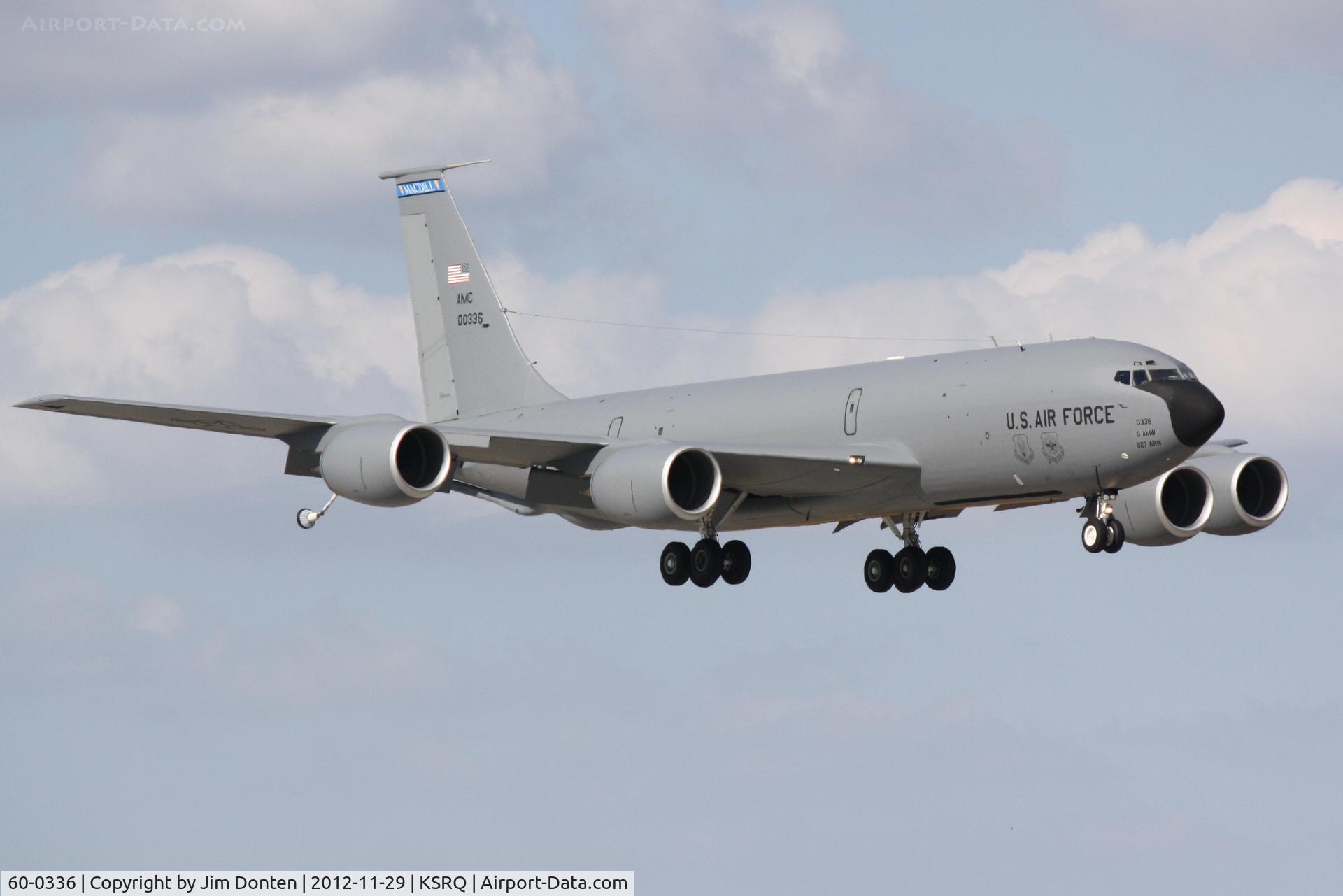 60-0336, 1960 Boeing KC-135R Stratotanker C/N 18111, A KC-135 Stratotanker (60-0336) from 6th Air Mobility Wing-927th Air Refueling Wing at MacDill Air Force Base performs touch and go manuevers at Sarasota-Bradenton International Airport