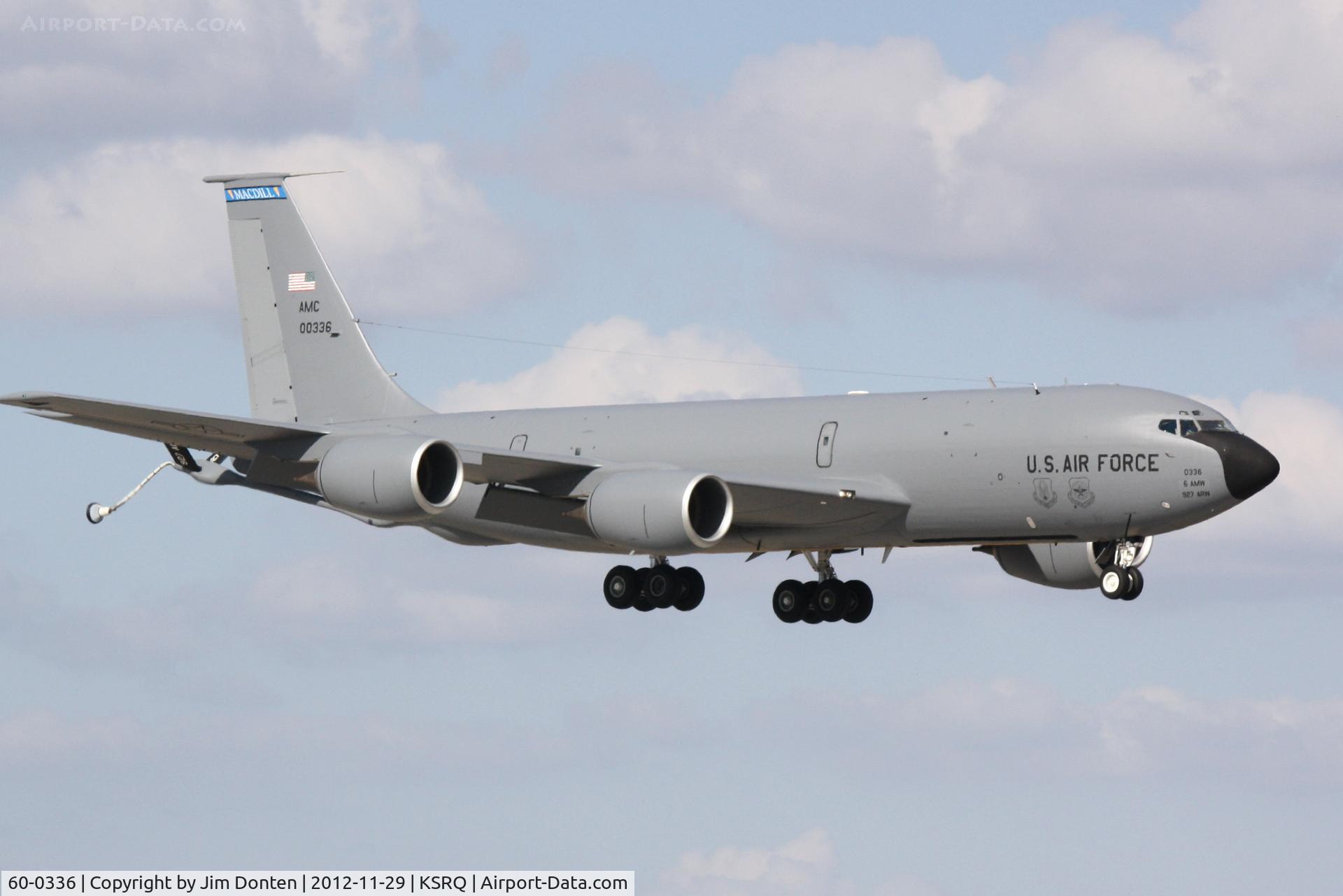 60-0336, 1960 Boeing KC-135R Stratotanker C/N 18111, A KC-135 Stratotanker (60-0336) from 6th Air Mobility Wing-927th Air Refueling Wing at MacDill Air Force Base performs touch and go manuevers at Sarasota-Bradenton International Airport