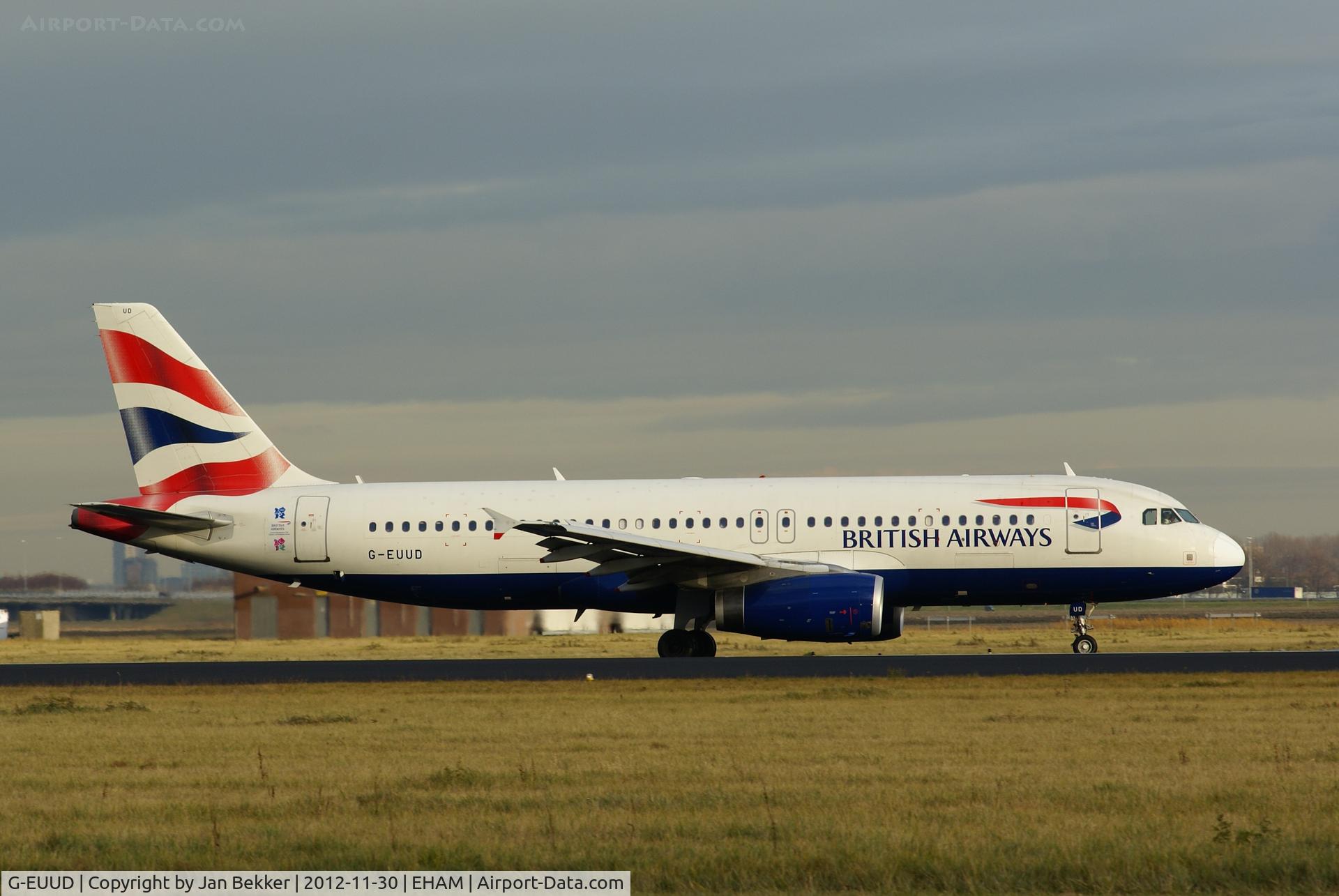 G-EUUD, 2002 Airbus A320-232 C/N 1760, Just after landing on the 