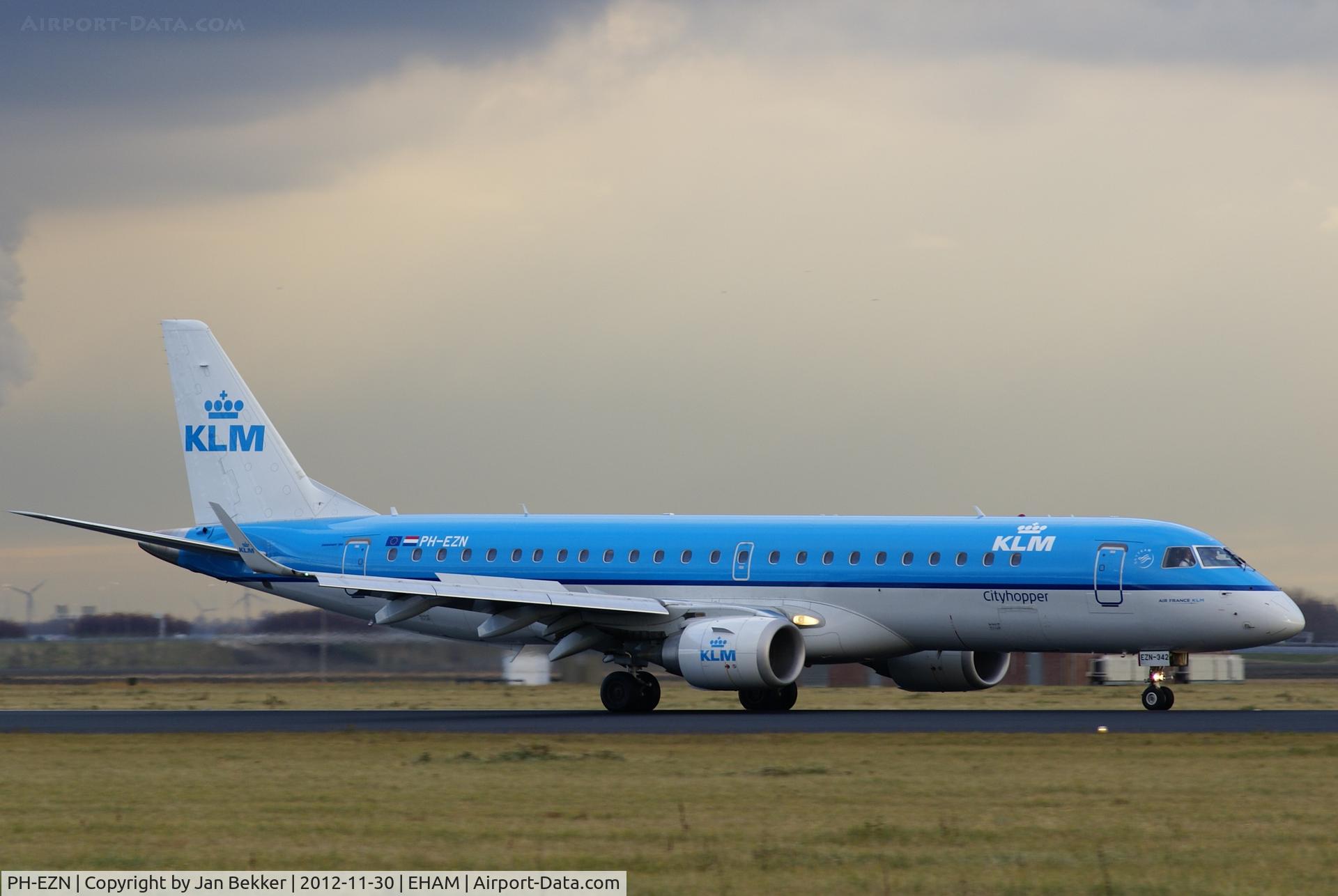 PH-EZN, 2010 Embraer 190LR (ERJ-190-100LR) C/N 19000342, Just after landing on the 