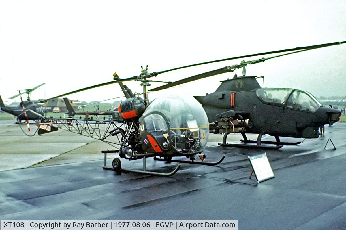 XT108, 1965 Westland Sioux AH.1 C/N 1571, Agusta-Bell 47 AH.1 Sioux [1571] AAC Middle Wallop~G 06/08/1977. Now preserved. Image taken from a slide.