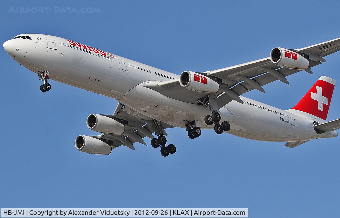 HB-JMI, 2004 Airbus A340-313 C/N 598, Landing at the LAX.