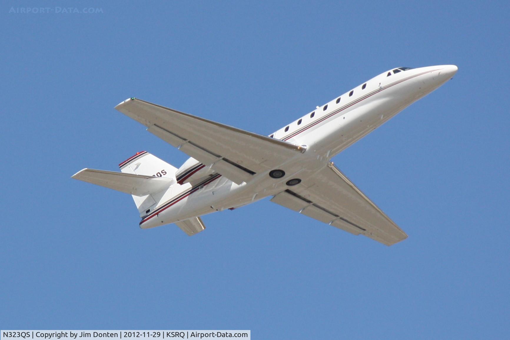 N323QS, 2007 Cessna 680 Citation Sovereign C/N 680-0134, Execjet Flight 323 (N323QS) departs Sarasota-Bradenton International Airport enroute to Houston-Hobby International Airport