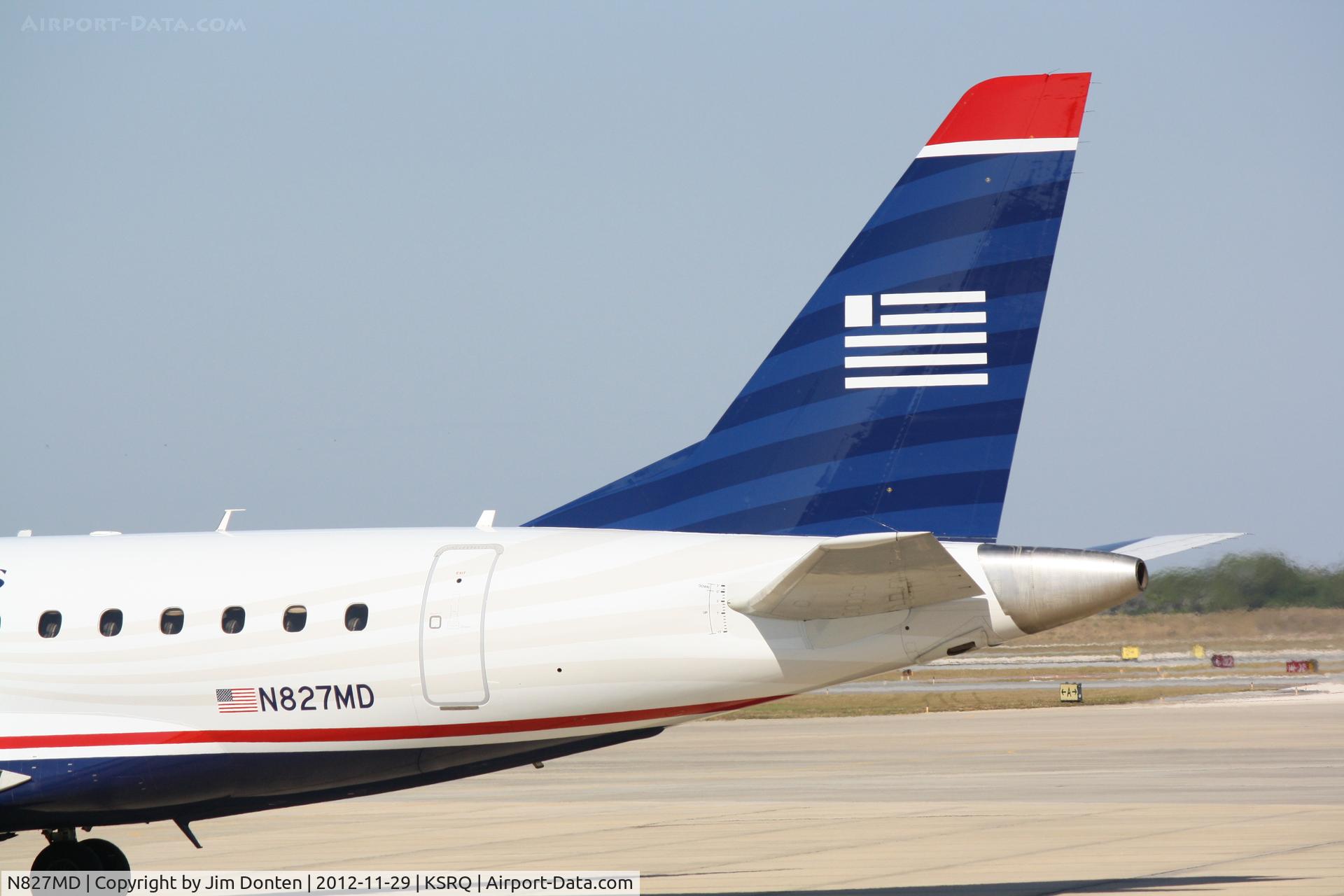 N827MD, 2005 Embraer 170SU (ERJ-170-100SU) C/N 17000047, US Air Flight 3396 operated by Republic (N827MD) prepares for flight at Sarasota-Bradenton International Airport