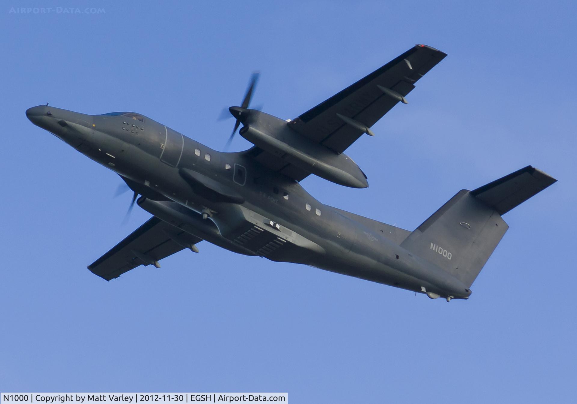 N1000, 1985 De Havilland Canada DHC-8-102 Dash 8 C/N 024, US Army dash 8 departing EGSH.