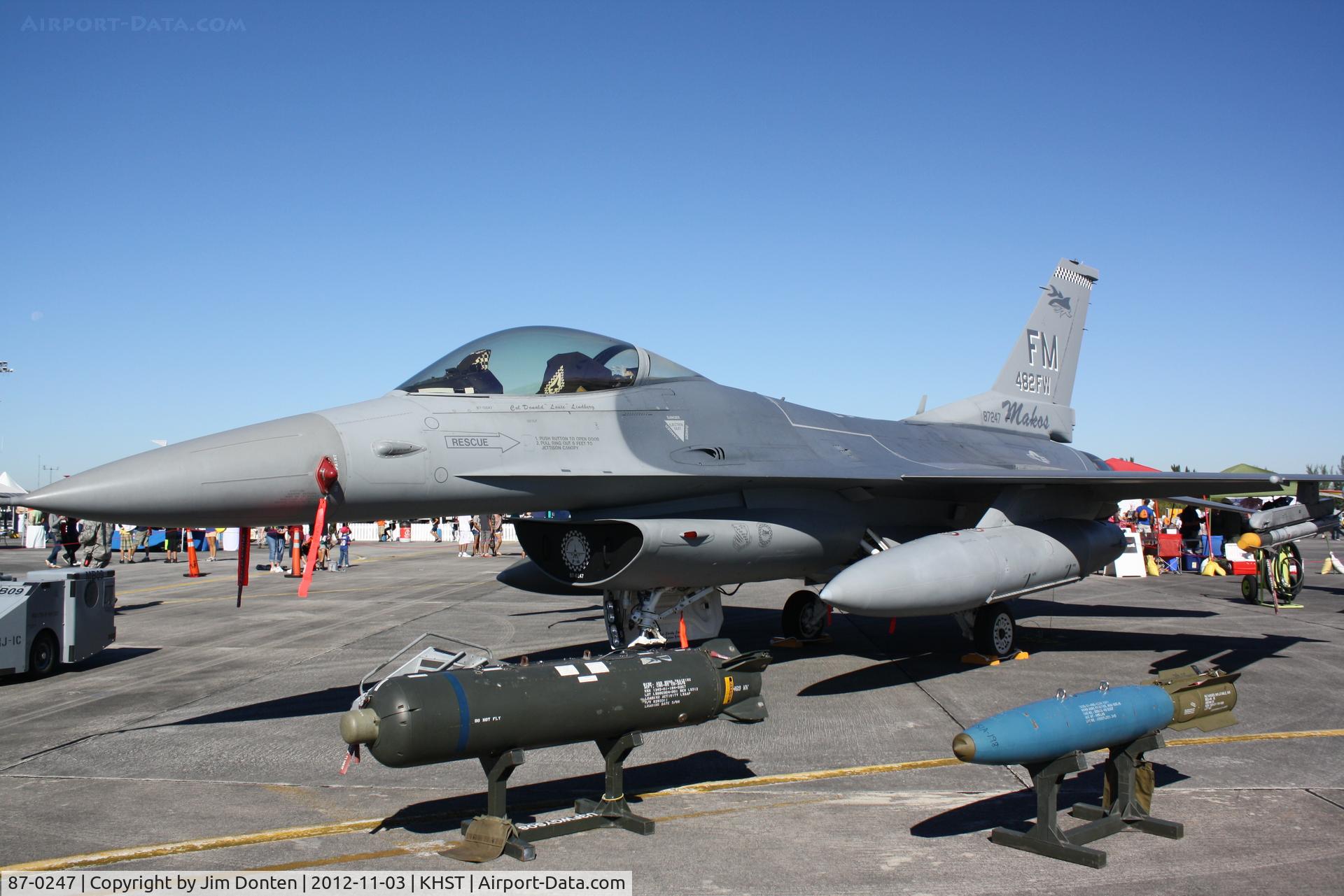 87-0247, 1987 General Dynamics F-16C Fighting Falcon C/N 5C-508, F-16 Fighting Falcon (87-0247) from the 482nd Fighter Wing at Homestead Air Reservice Base sits on static display at Wings over Homestead